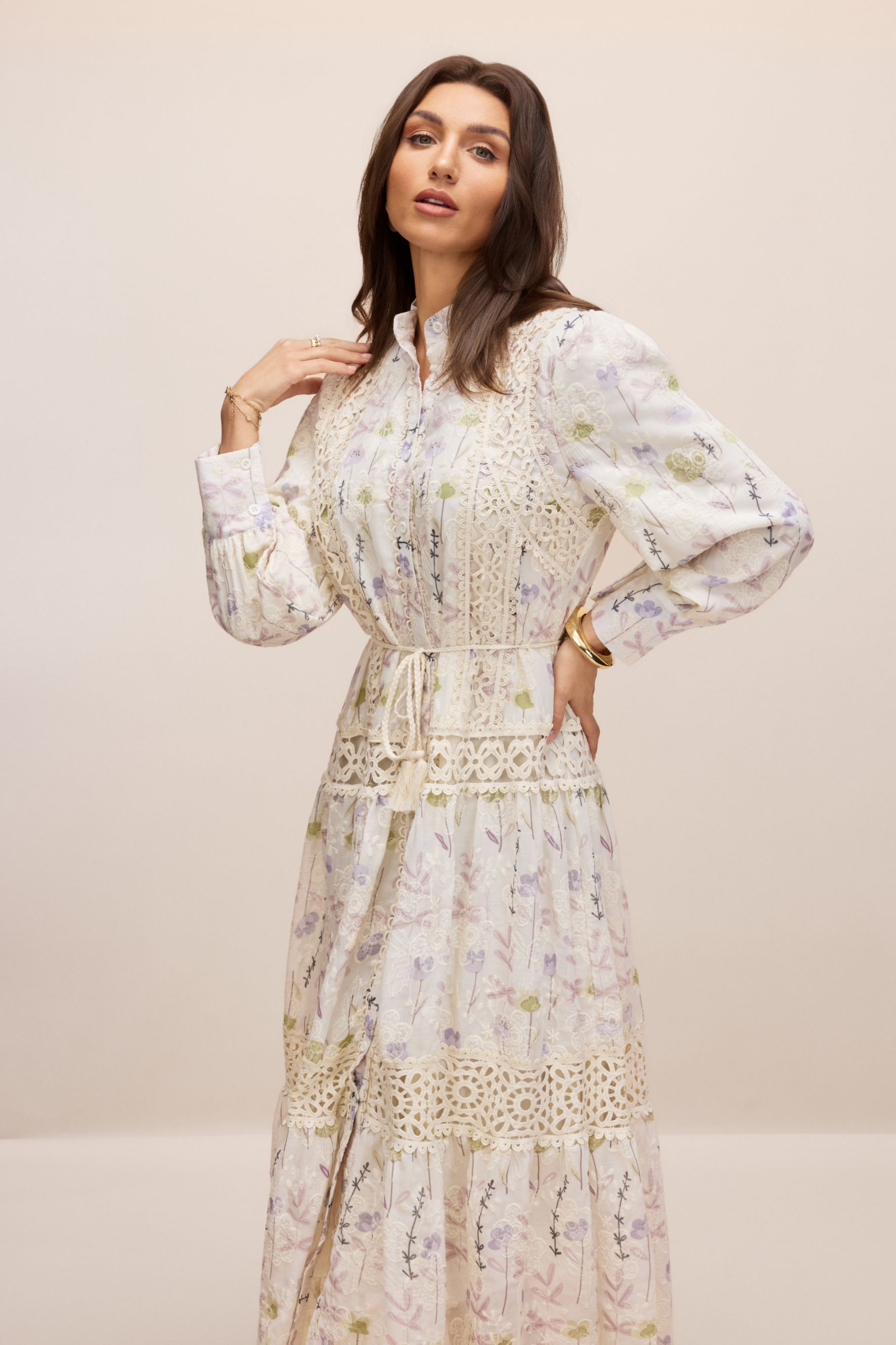 Rosanne Floral Print Long Sleeve Midi Dress-purelyfable