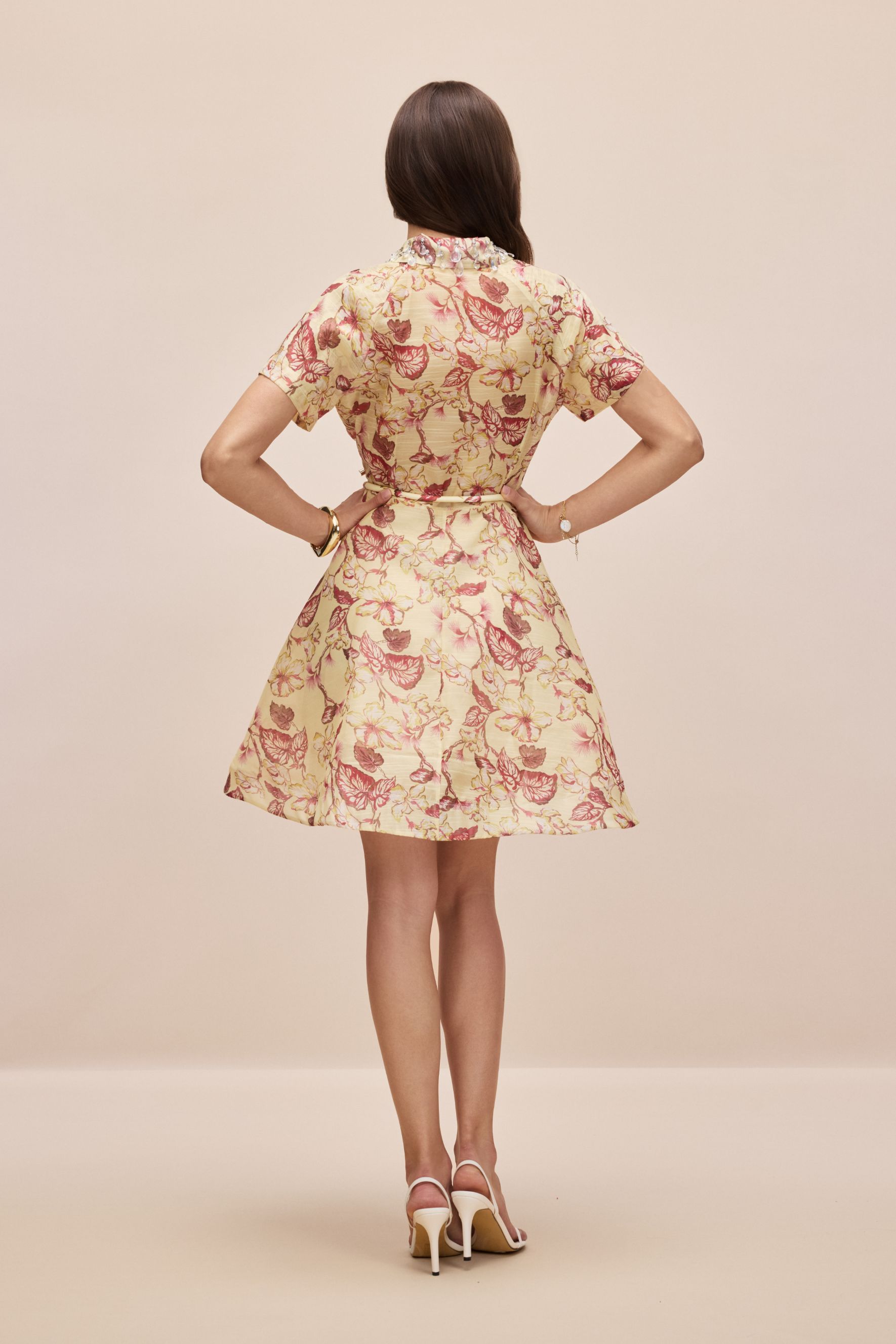 Anna Floral Print Crystal Embellished Mini Dress-purelyfable