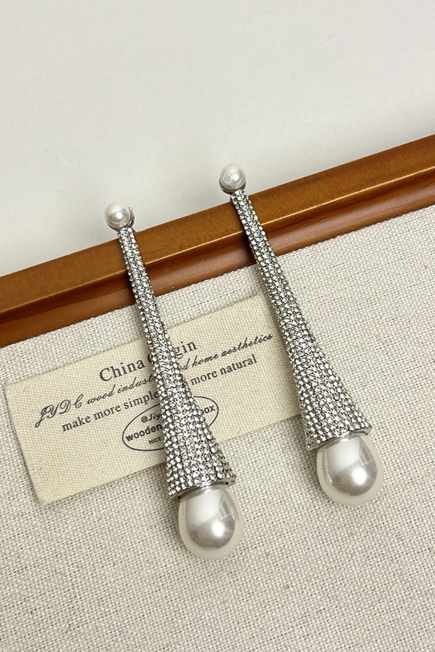 Long Tapered Rhinestone Drop Earrings-purelyfable