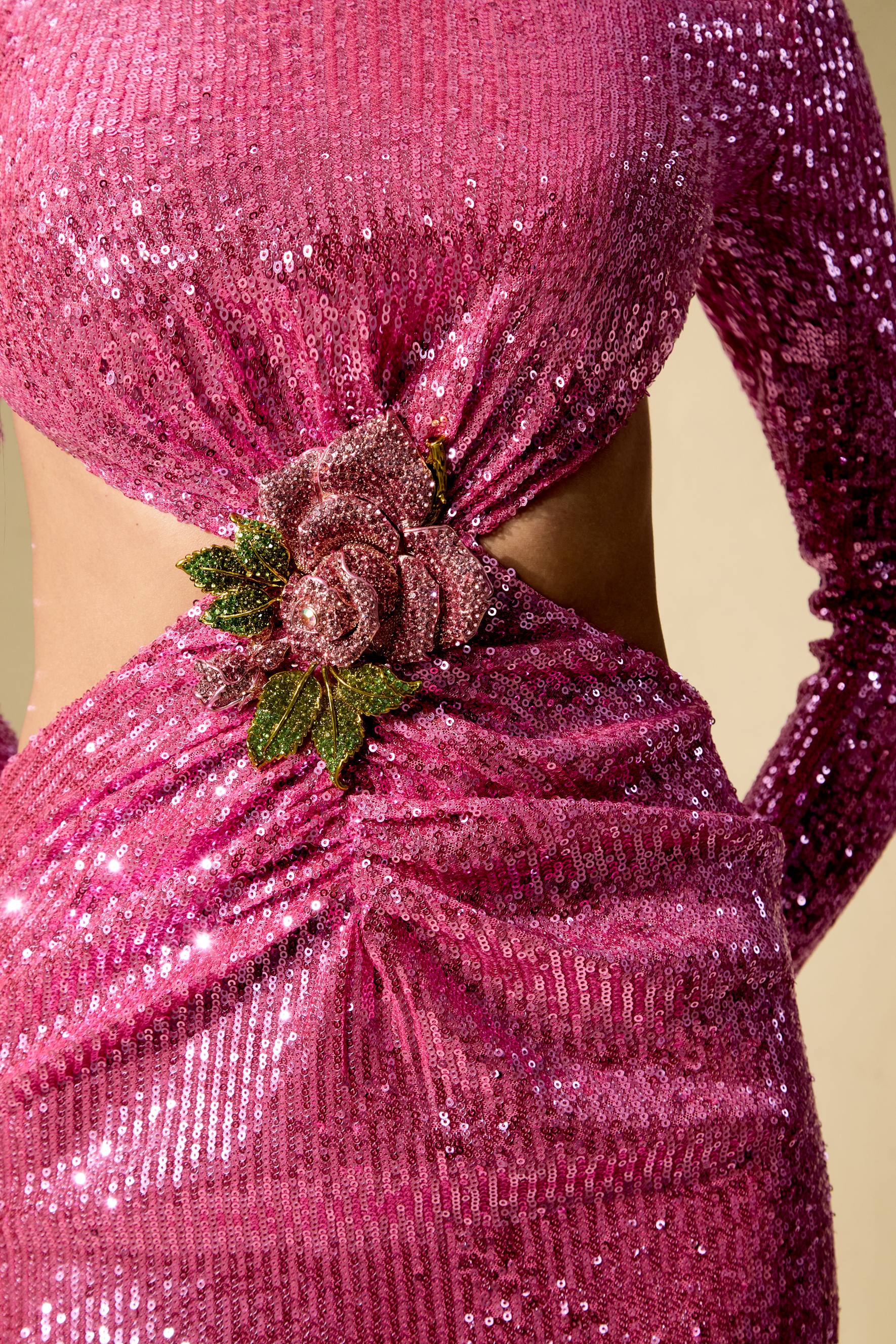 Definite Glamour Pink Sequined Cutout Maxi Dress-purelyfable