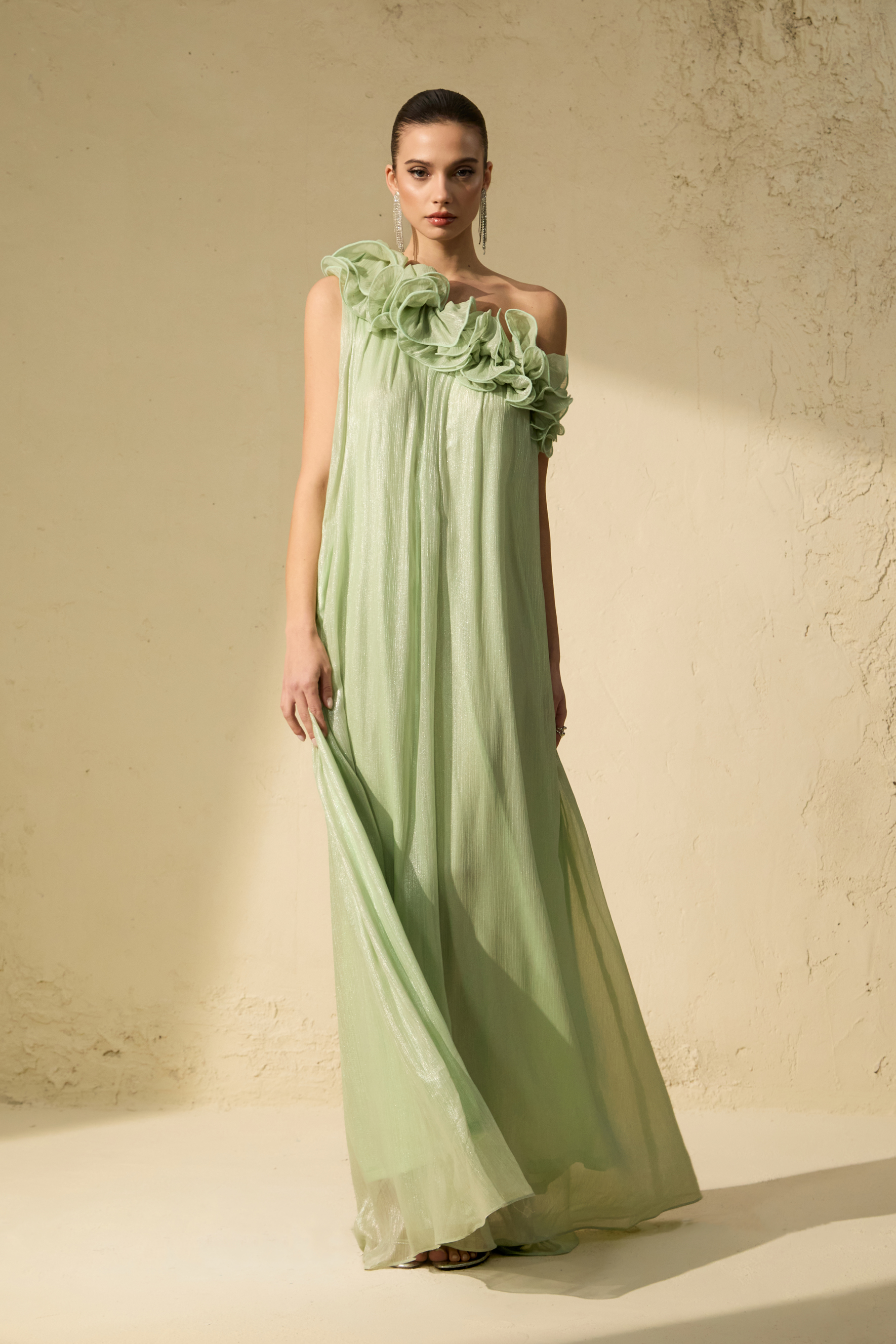 Glorious Invite Green One-shoulder Floral Maxi Dress-purelyfable