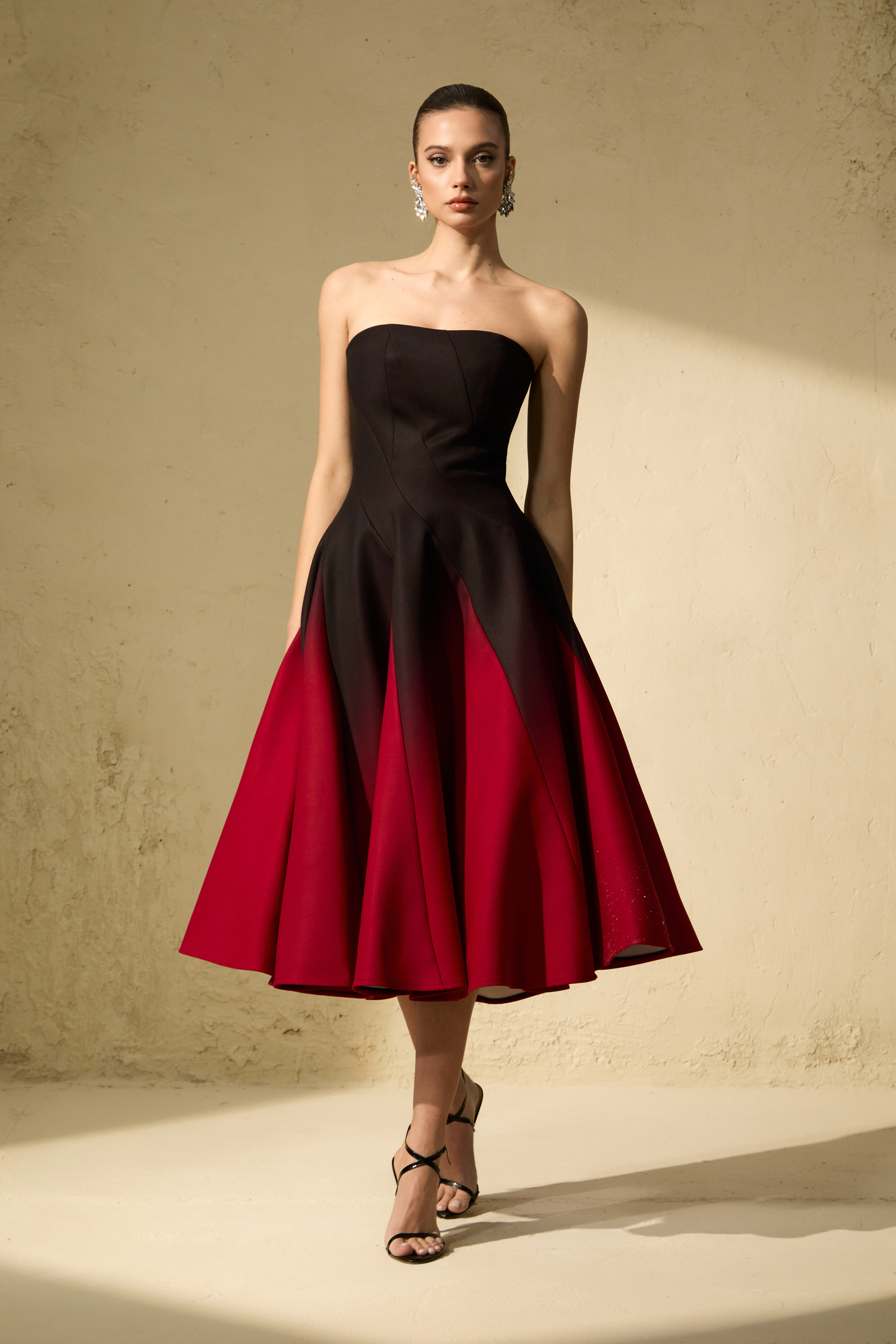 Beautiful Perception Black Ombre Strapless Midi Dress-purelyfable