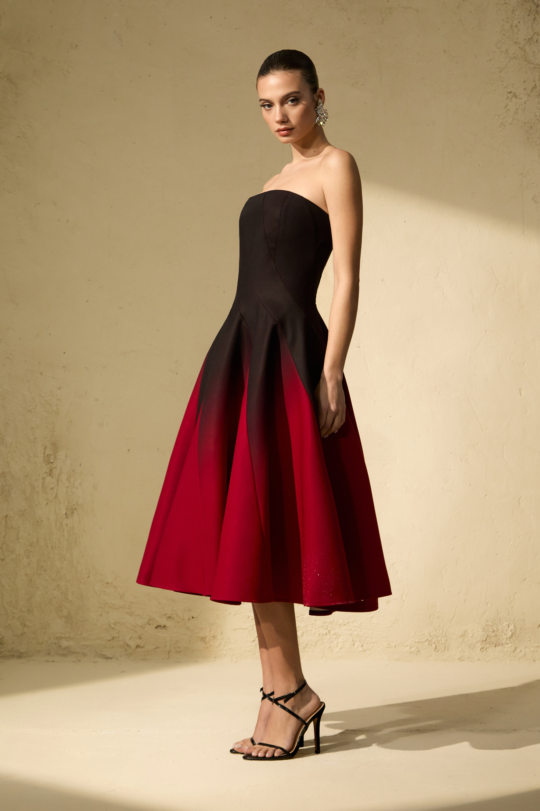 Beautiful Perception Black Ombre Strapless Midi Dress-purelyfable