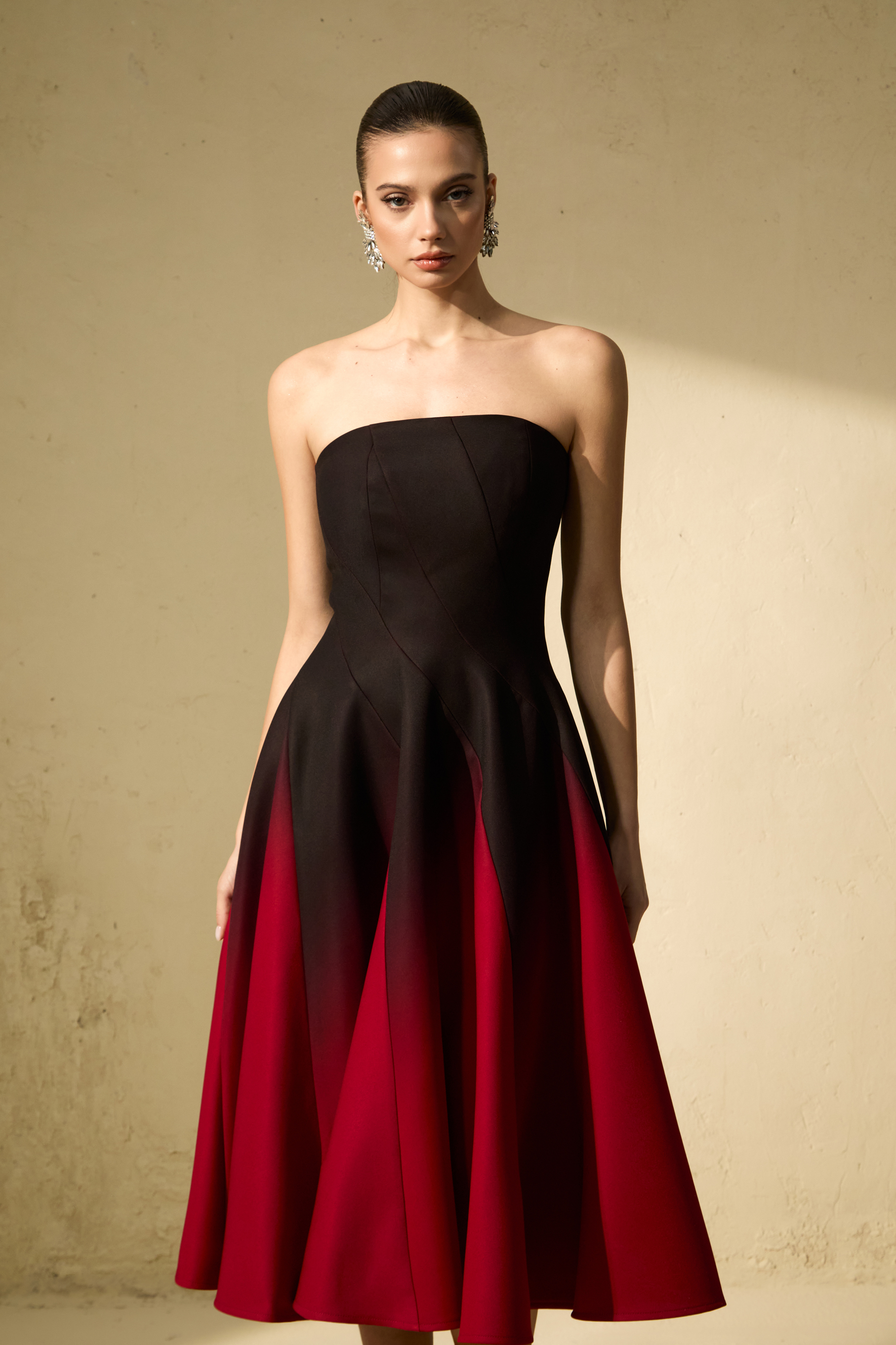Beautiful Perception Black Ombre Strapless Midi Dress-purelyfable
