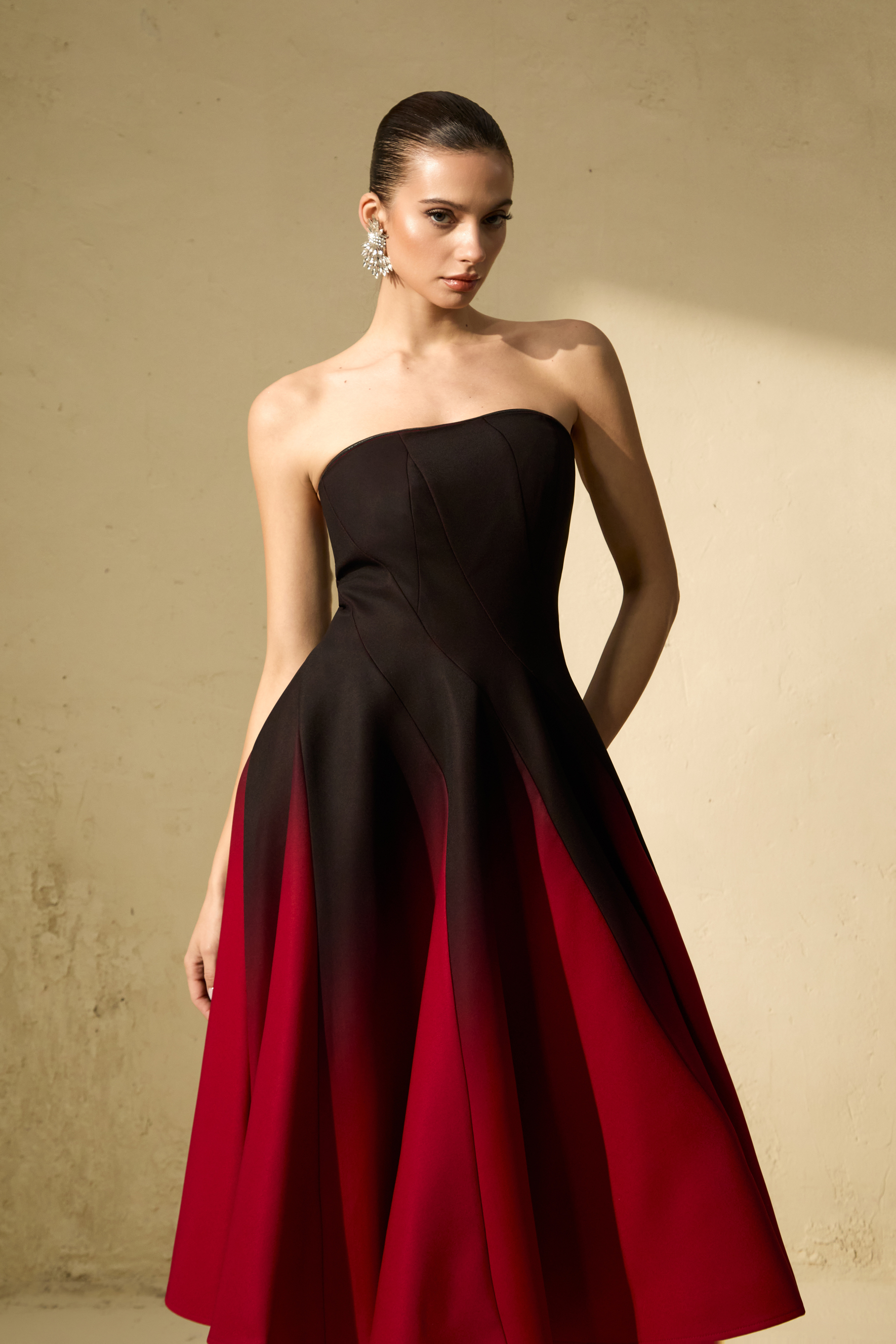 Beautiful Perception Black Ombre Strapless Midi Dress-purelyfable