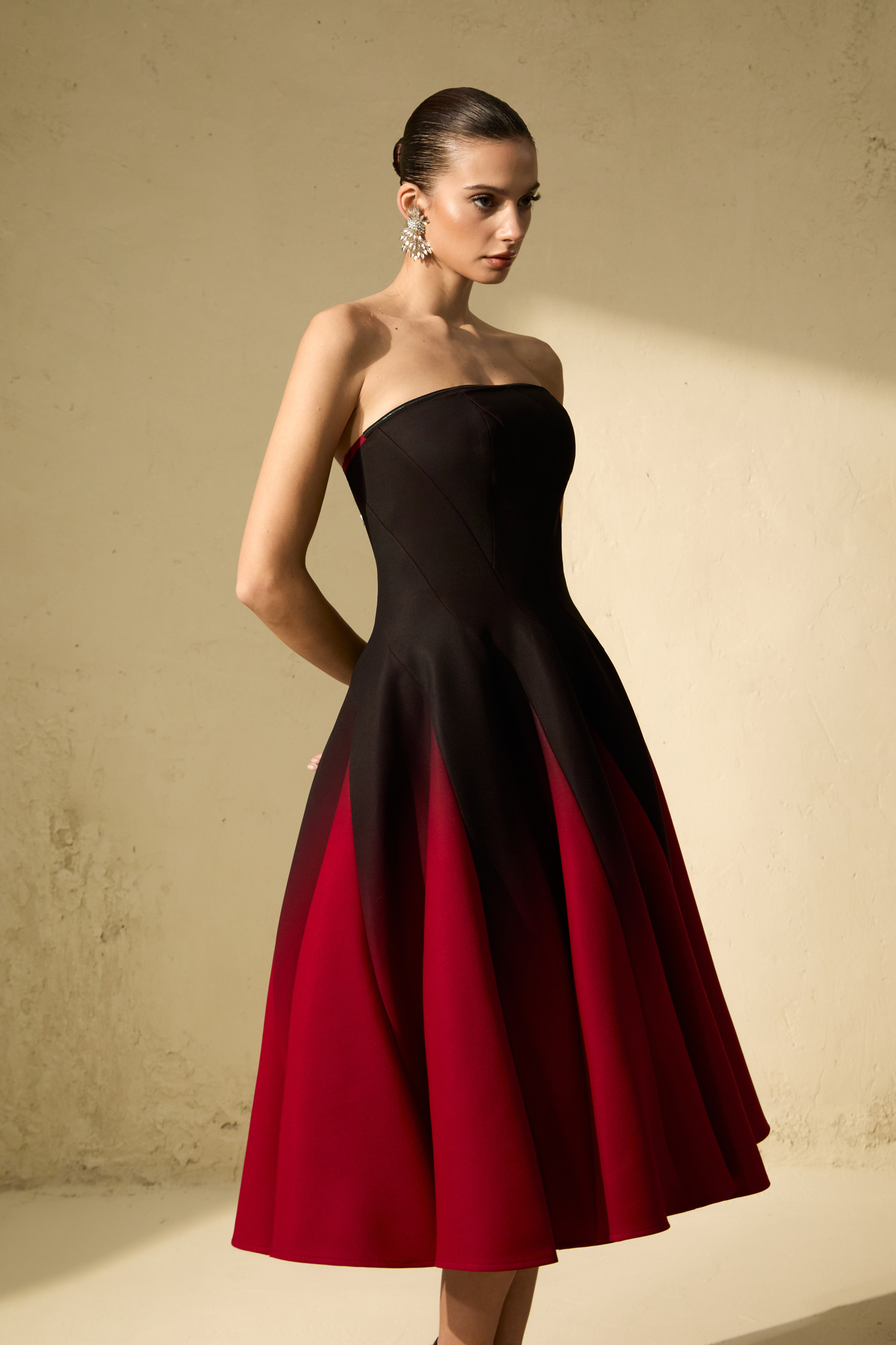 Beautiful Perception Black Ombre Strapless Midi Dress-purelyfable