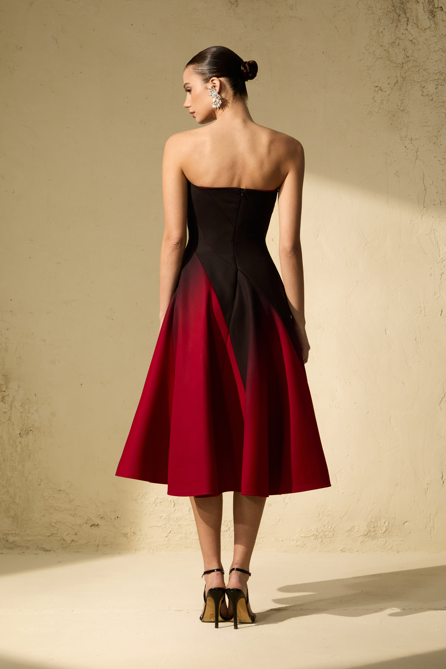 Beautiful Perception Black Ombre Strapless Midi Dress-purelyfable