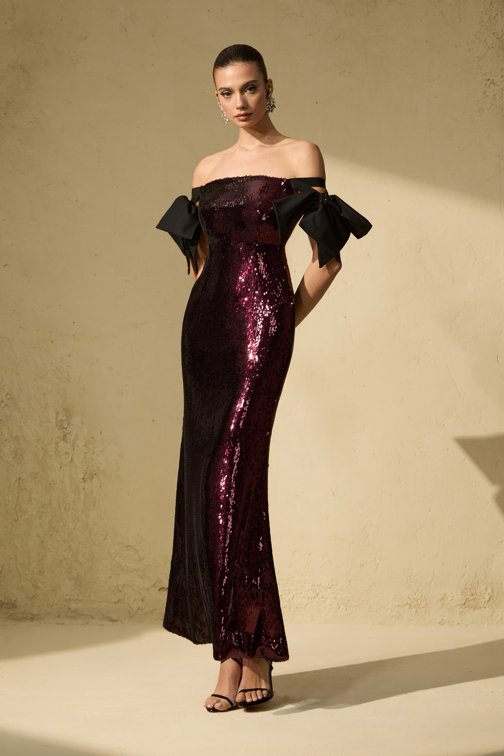 My Feels Burgundy Sequin Off Shoulder Maxi Dress-purelyfable