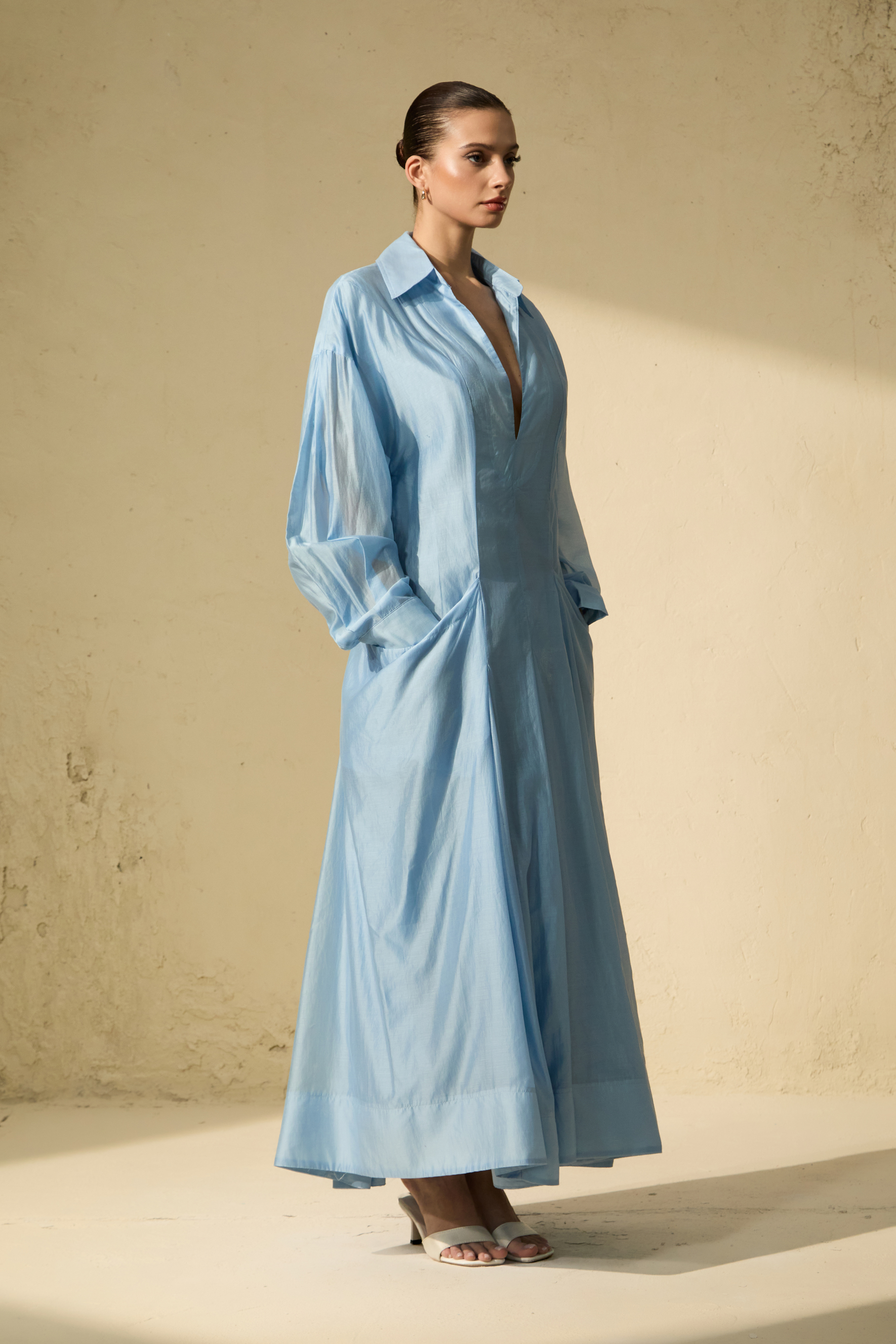 Leisurely Luxe Collared Deep V Maxi Dress-purelyfable