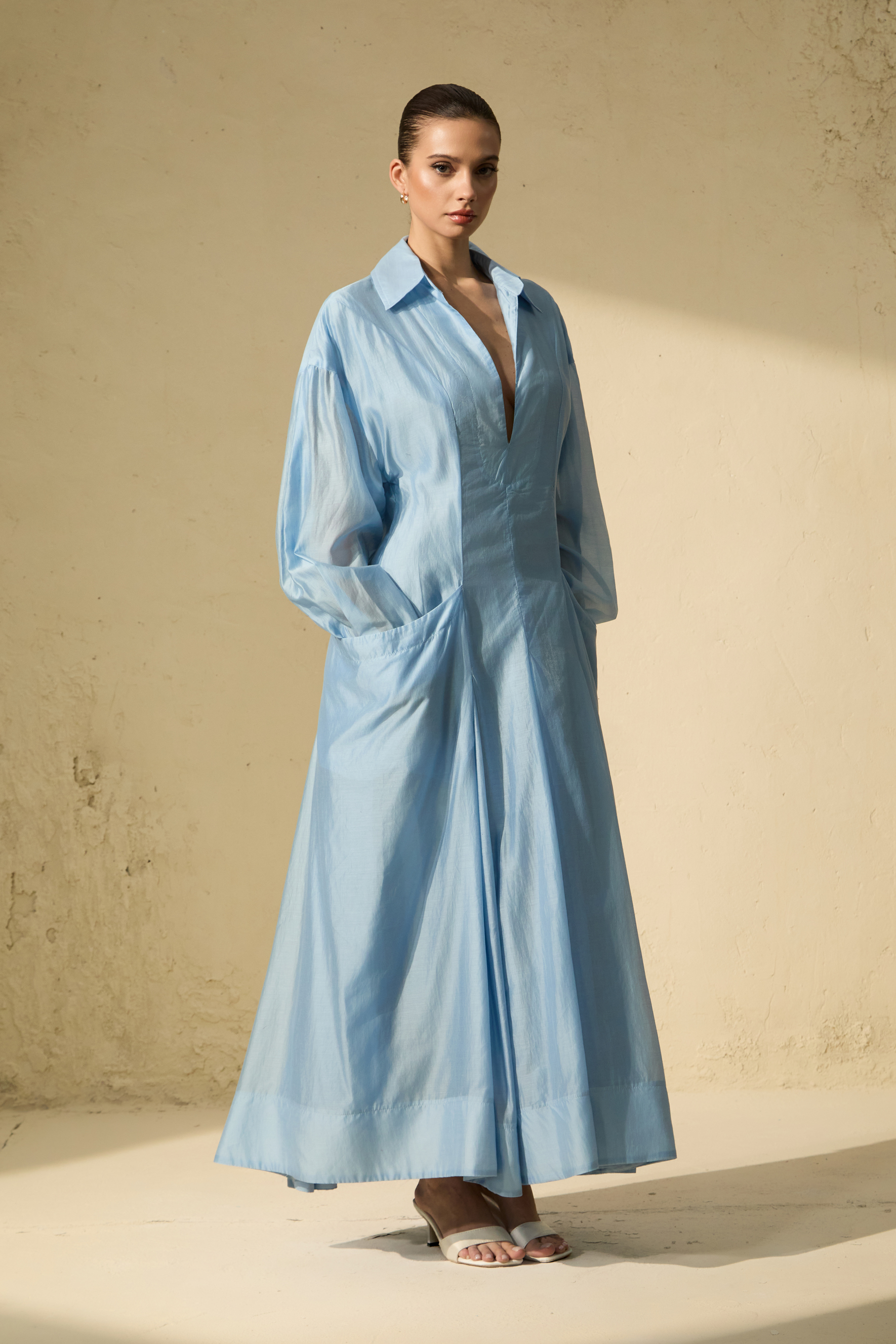 Leisurely Luxe Collared Deep V Maxi Dress-purelyfable