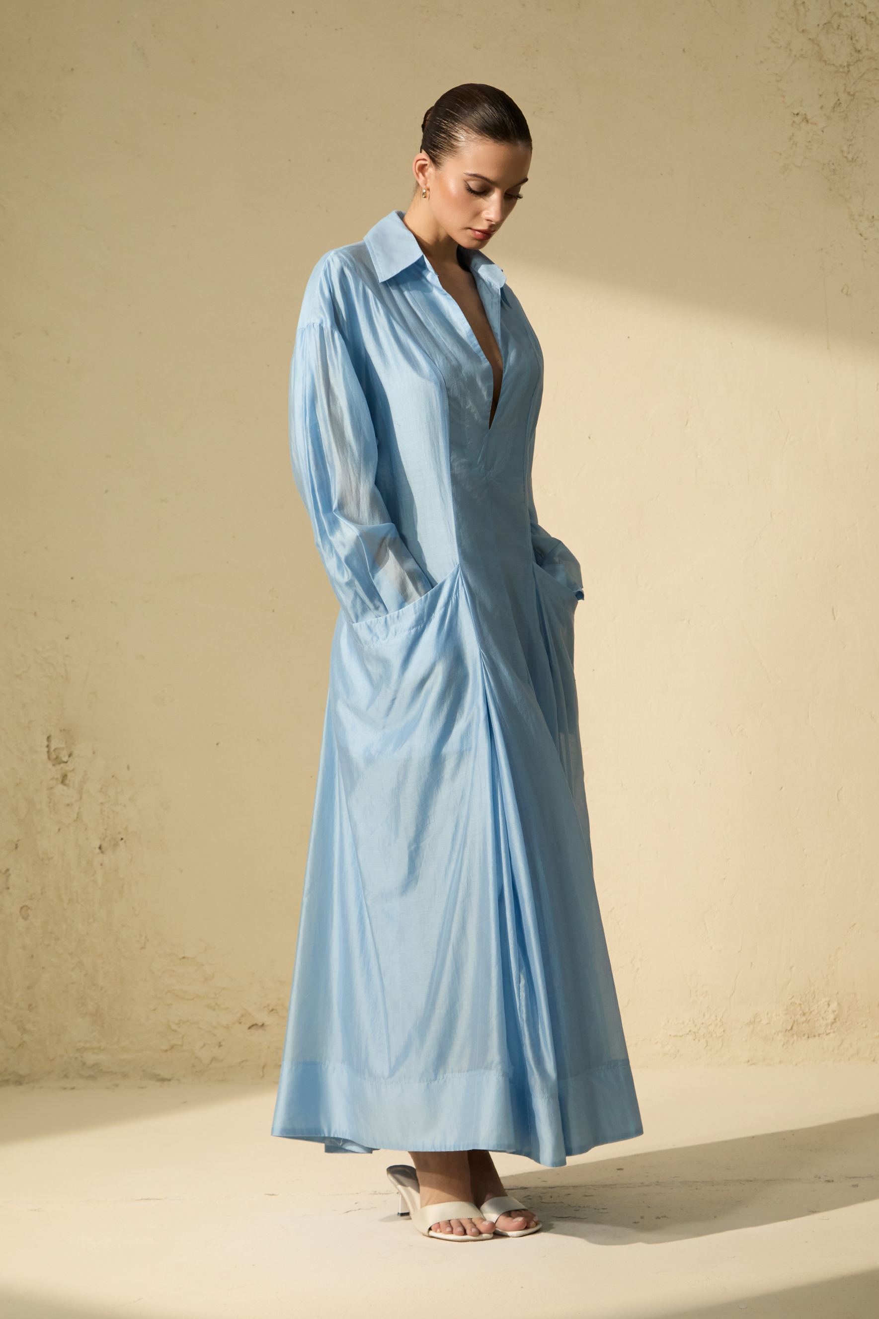 Leisurely Luxe Collared Deep V Maxi Dress-purelyfable