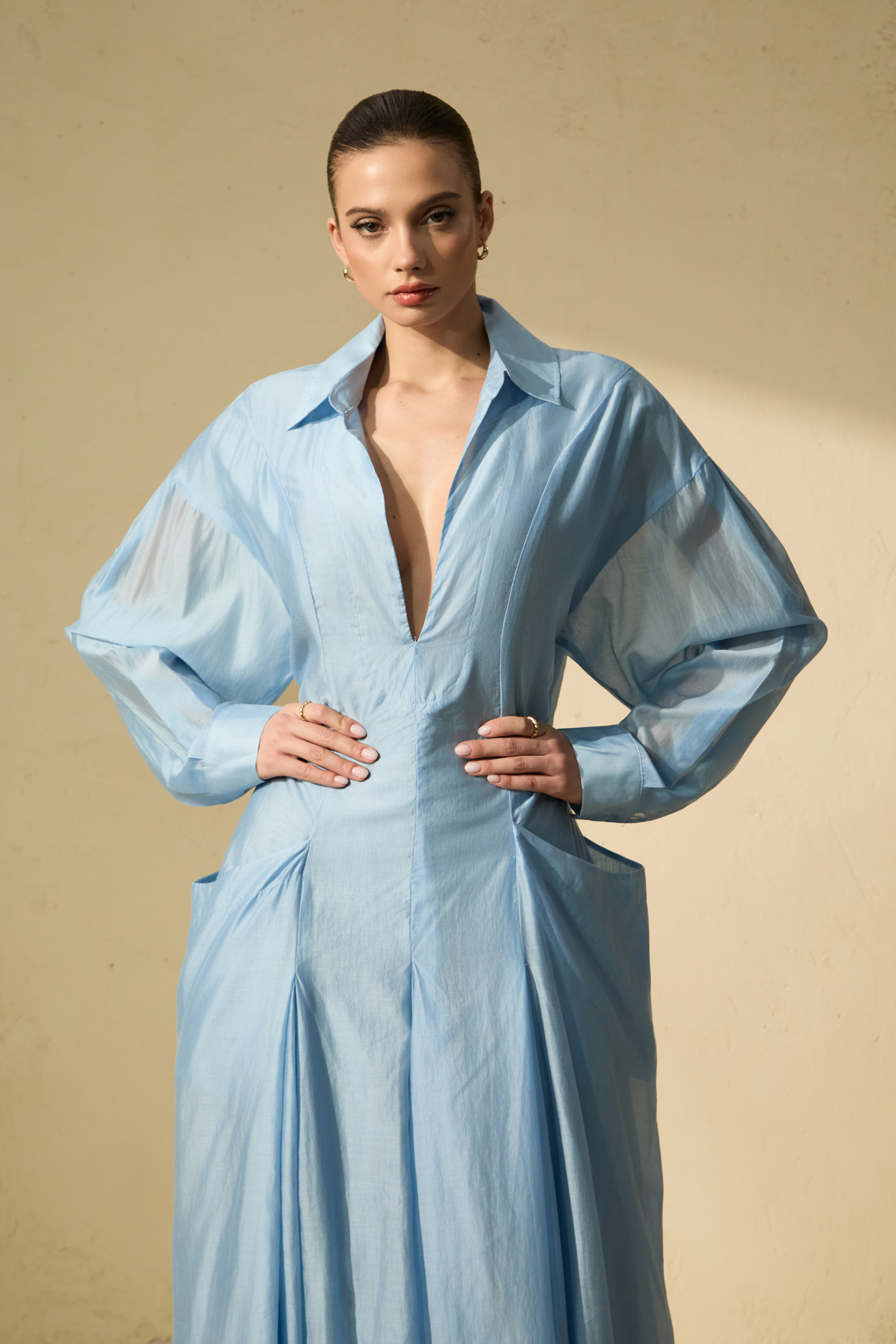 Leisurely Luxe Collared Deep V Maxi Dress-purelyfable