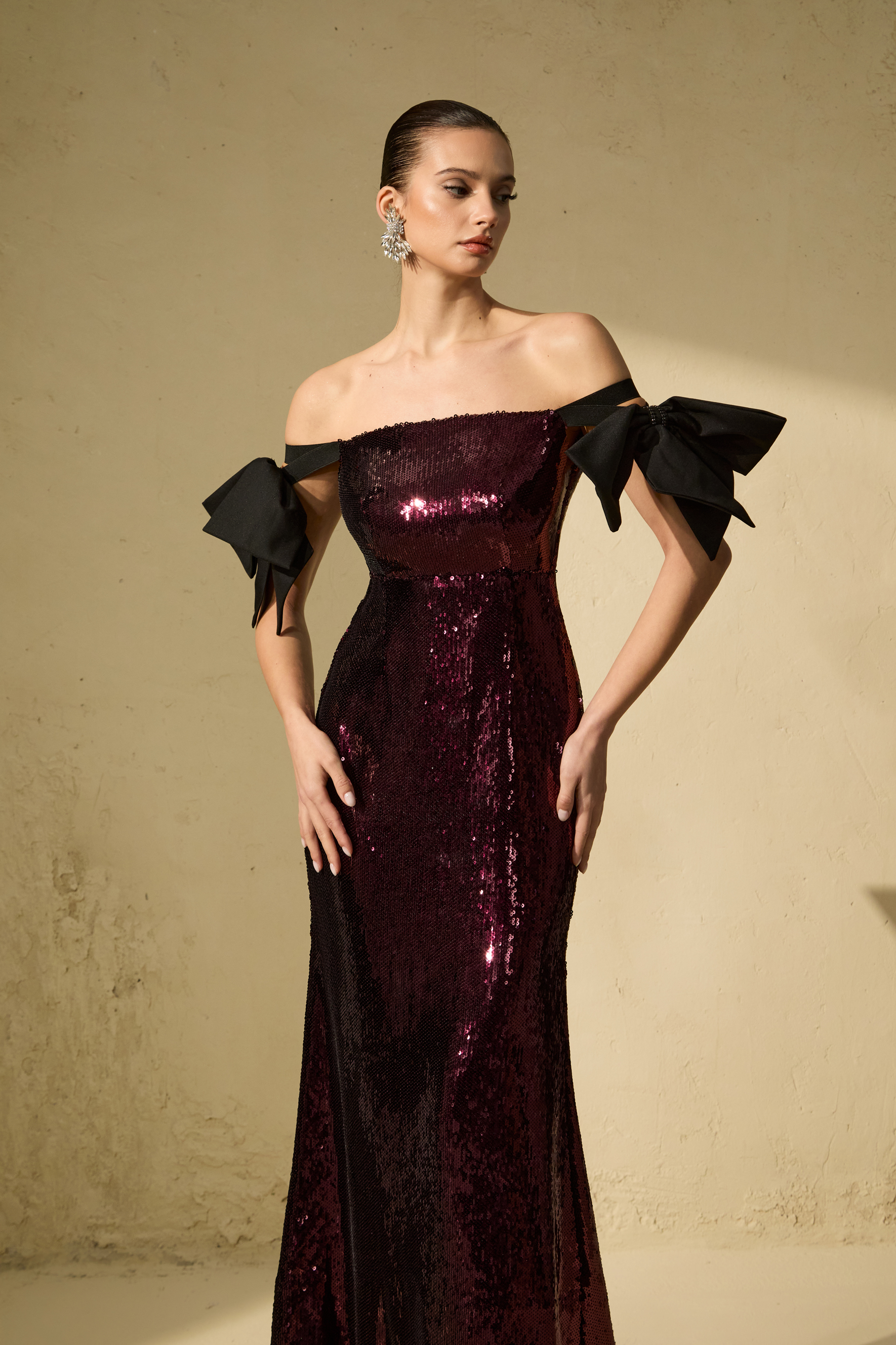 My Feels Burgundy Sequin Off Shoulder Maxi Dress-purelyfable