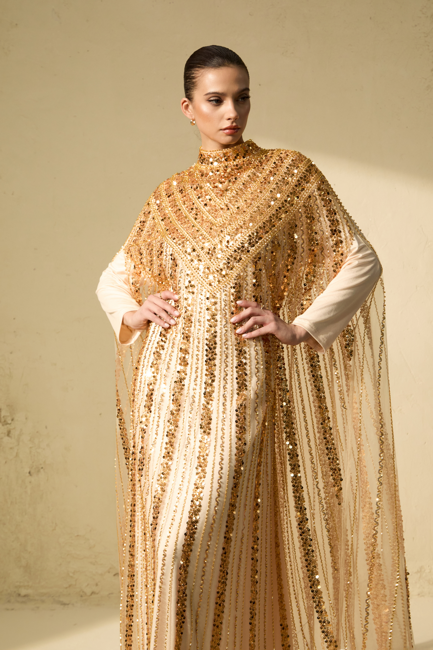 Shining Luxury Gold Chevron Sequin Tulle Maxi Dress-purelyfable