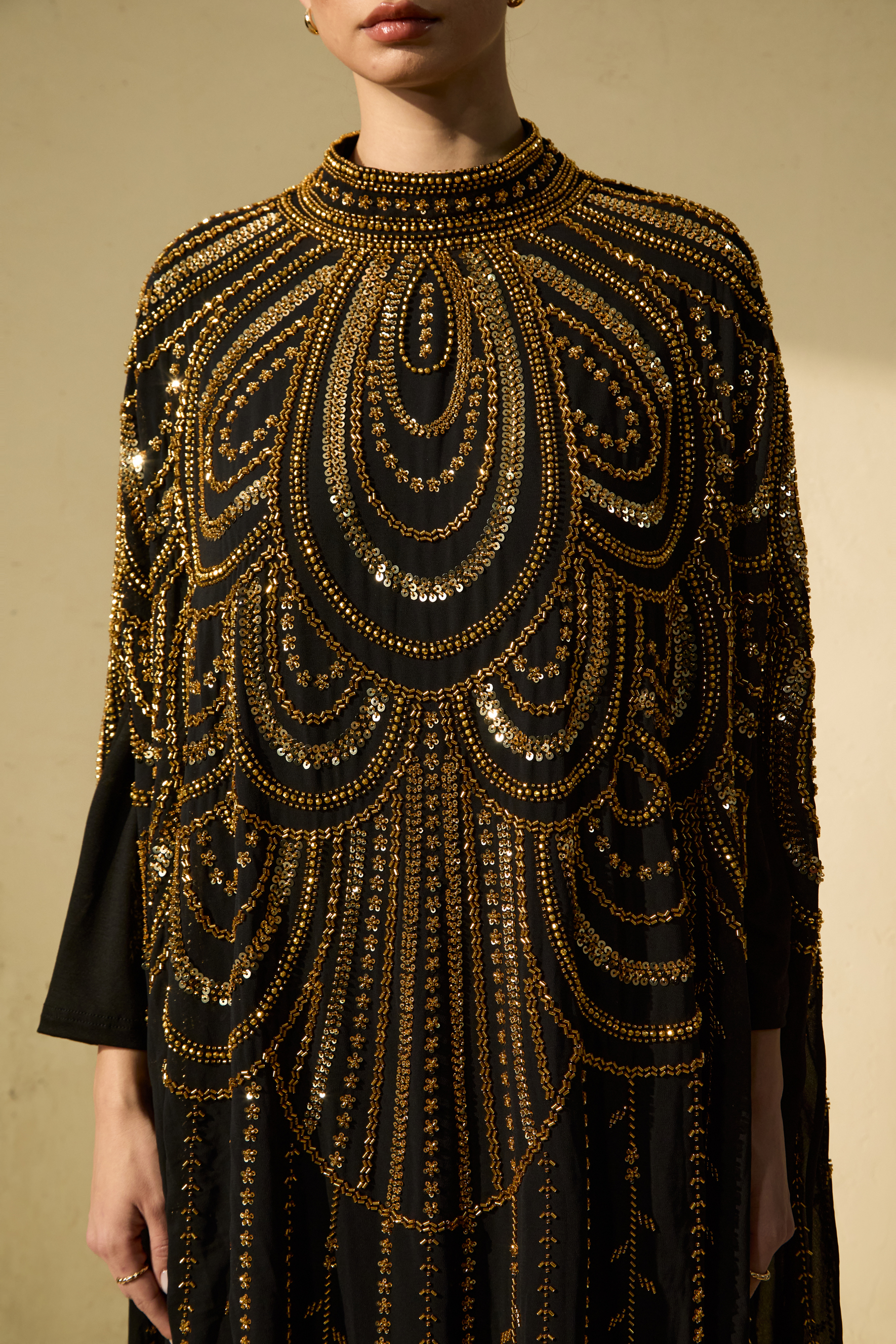 Glamorous Choice Black Beaded Cape Maxi Dress-purelyfable