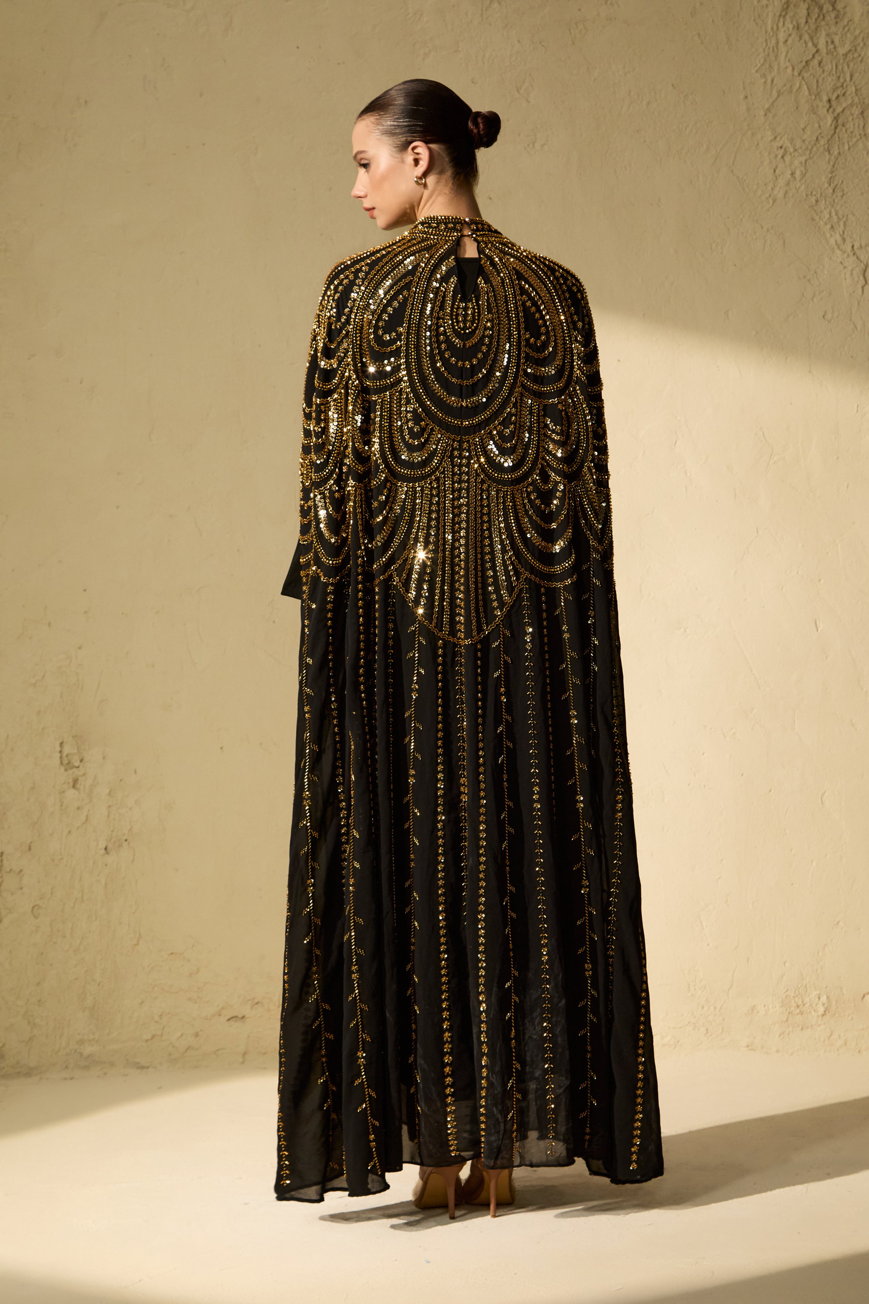 Glamorous Choice Black Beaded Cape Maxi Dress-purelyfable