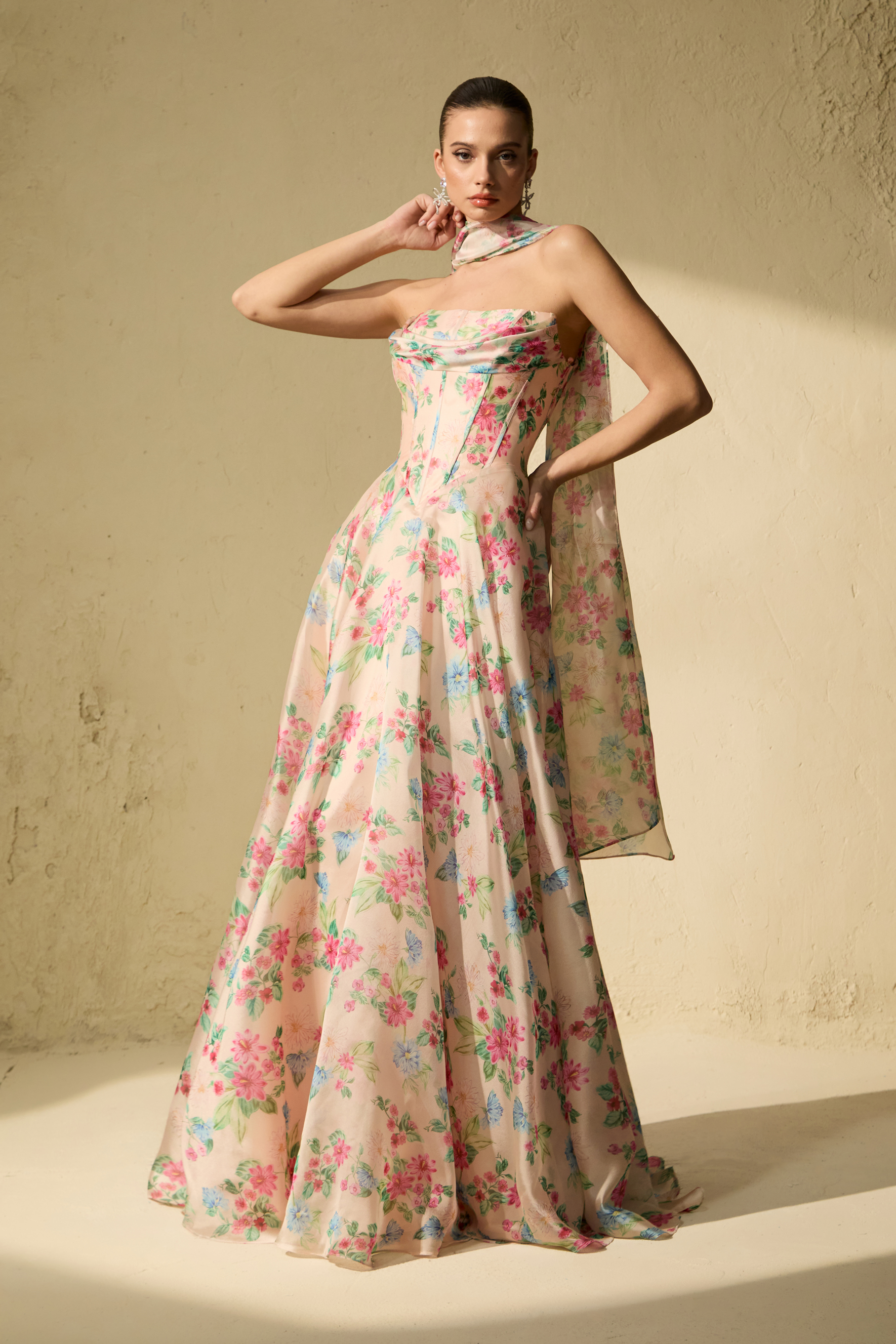 Most Beautiful Day Multi Floral Print Corset Maxi Dress-purelyfable