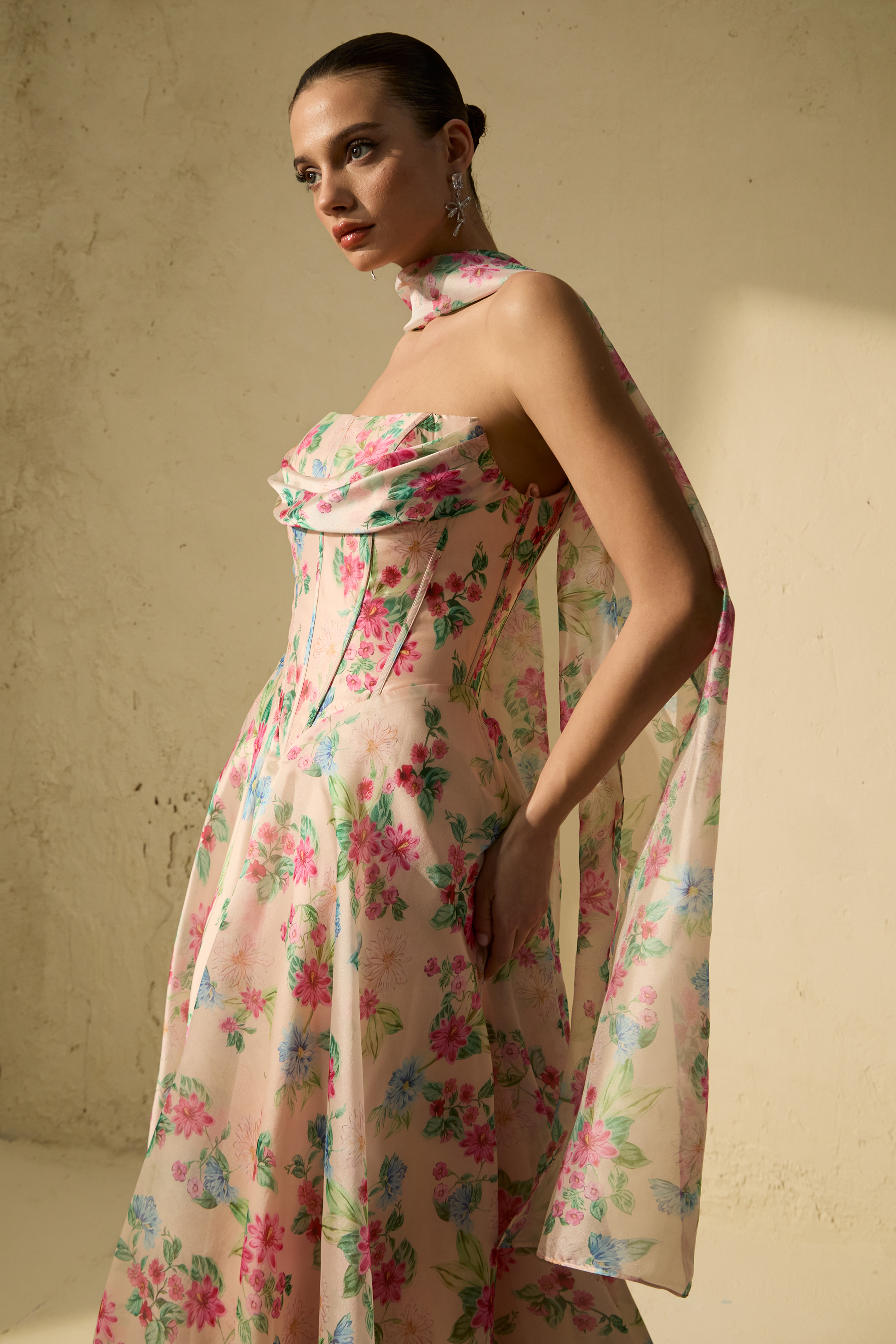Most Beautiful Day Multi Floral Print Corset Maxi Dress-purelyfable