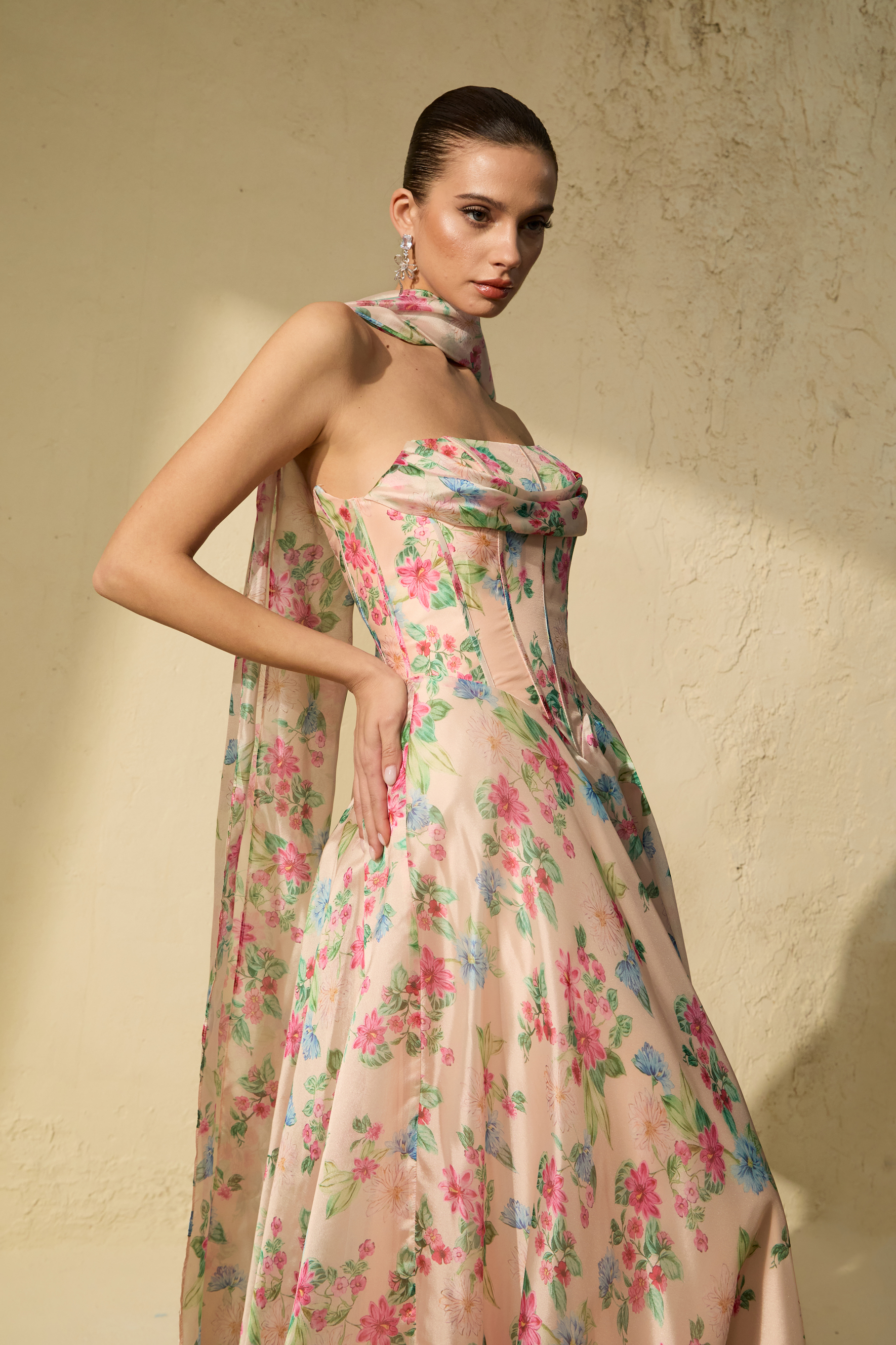 Most Beautiful Day Multi Floral Print Corset Maxi Dress-purelyfable