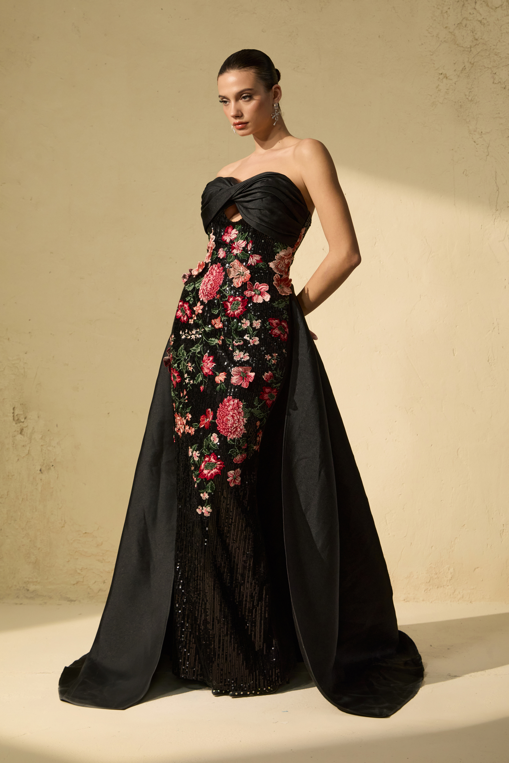Flaunt It Gorgeous Black Floral Embroidered Cutout Maxi Dress-purelyfable