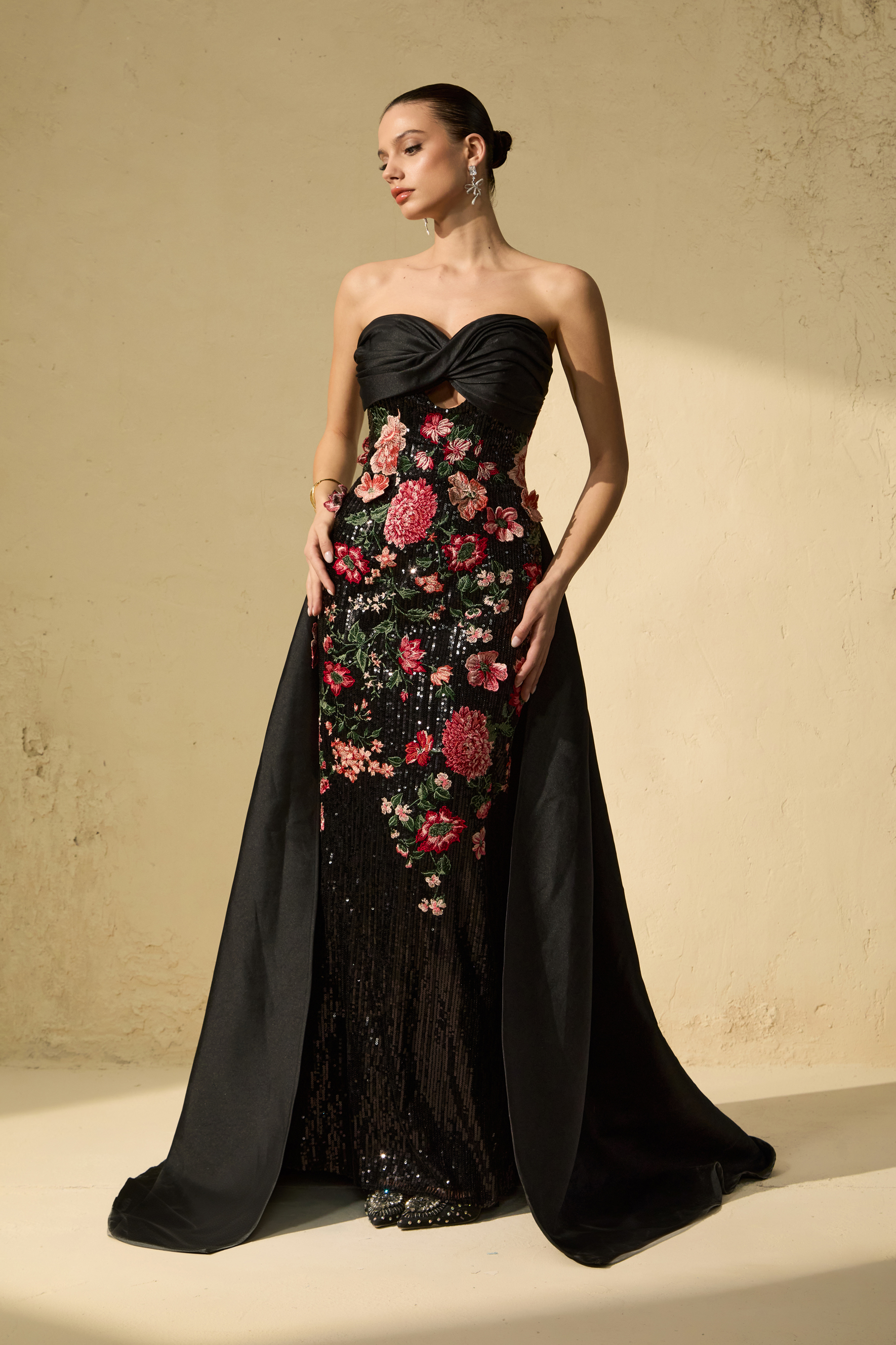 Flaunt It Gorgeous Black Floral Embroidered Cutout Maxi Dress-purelyfable
