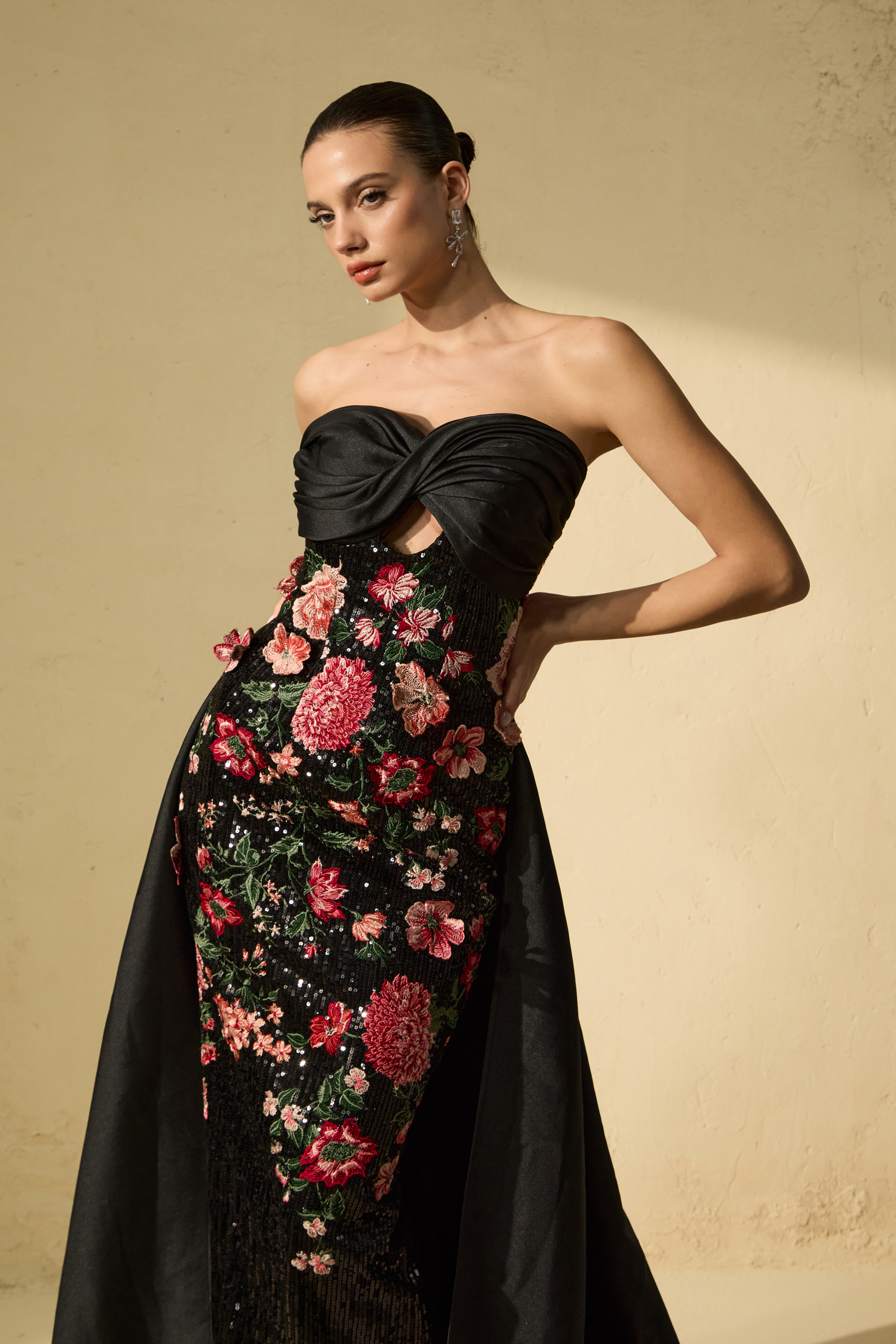 Flaunt It Gorgeous Black Floral Embroidered Cutout Maxi Dress-purelyfable