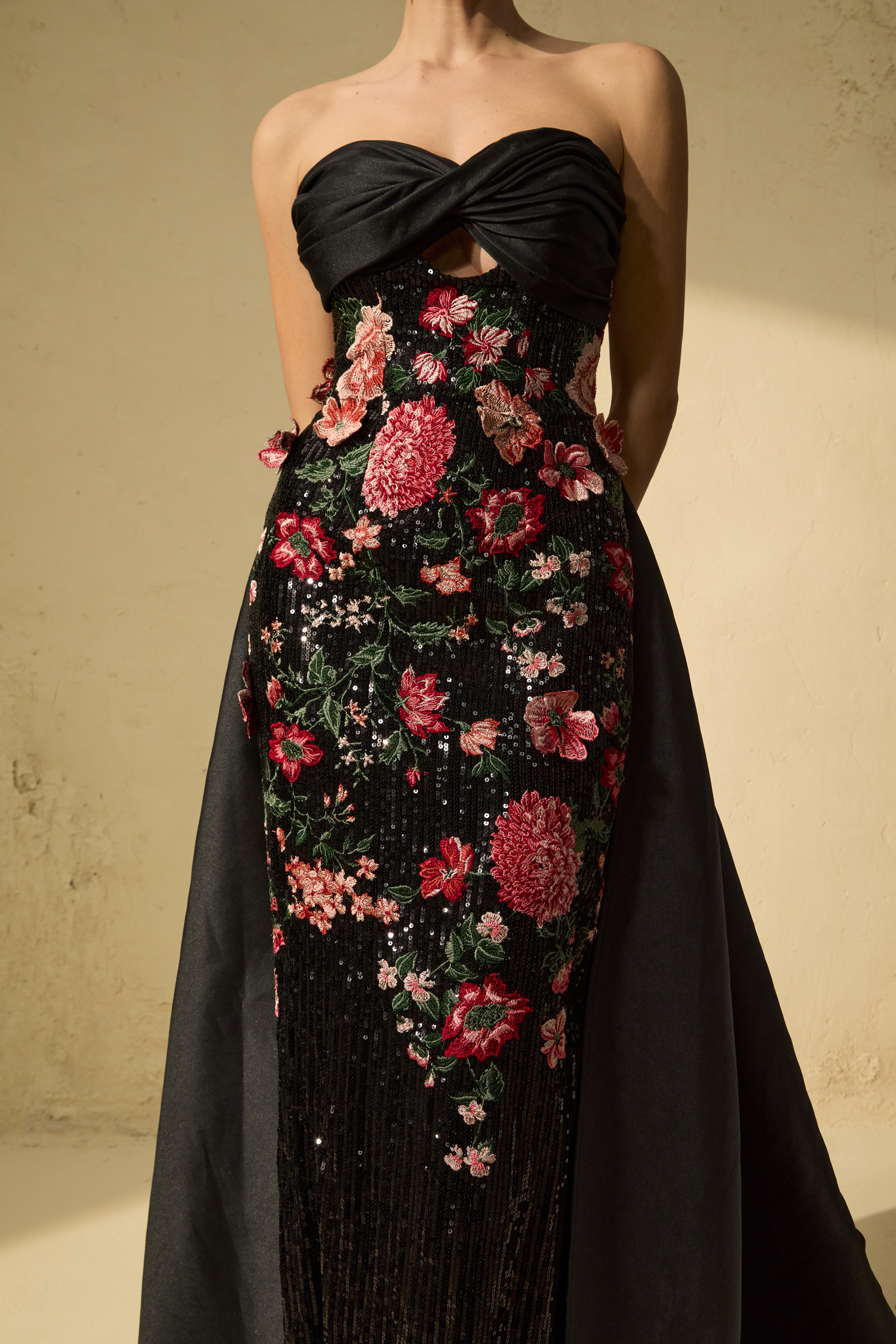 Flaunt It Gorgeous Black Floral Embroidered Cutout Maxi Dress-purelyfable