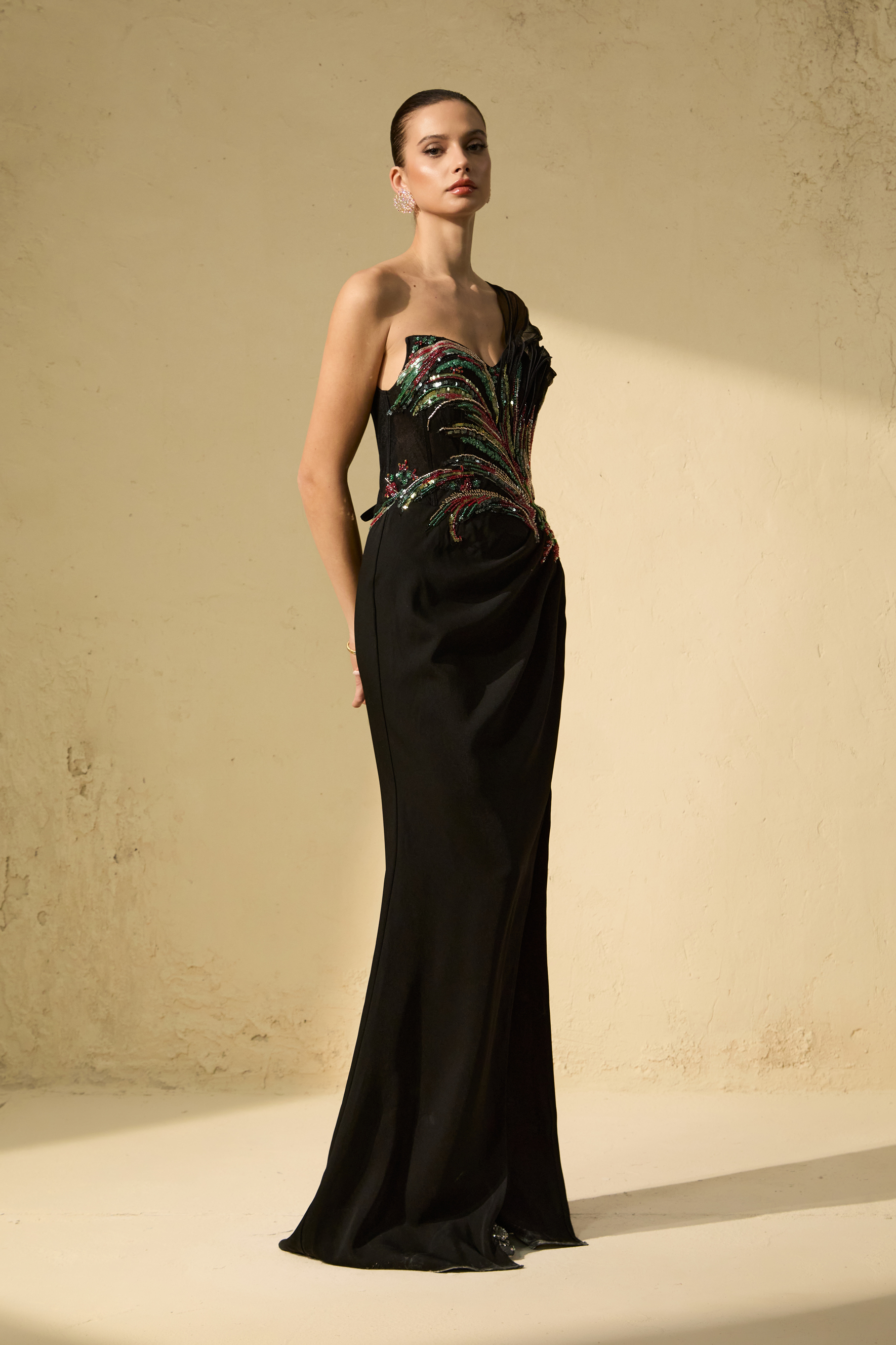 Classy Nights Black One Shoulder Embellished Maxi Dress-purelyfable