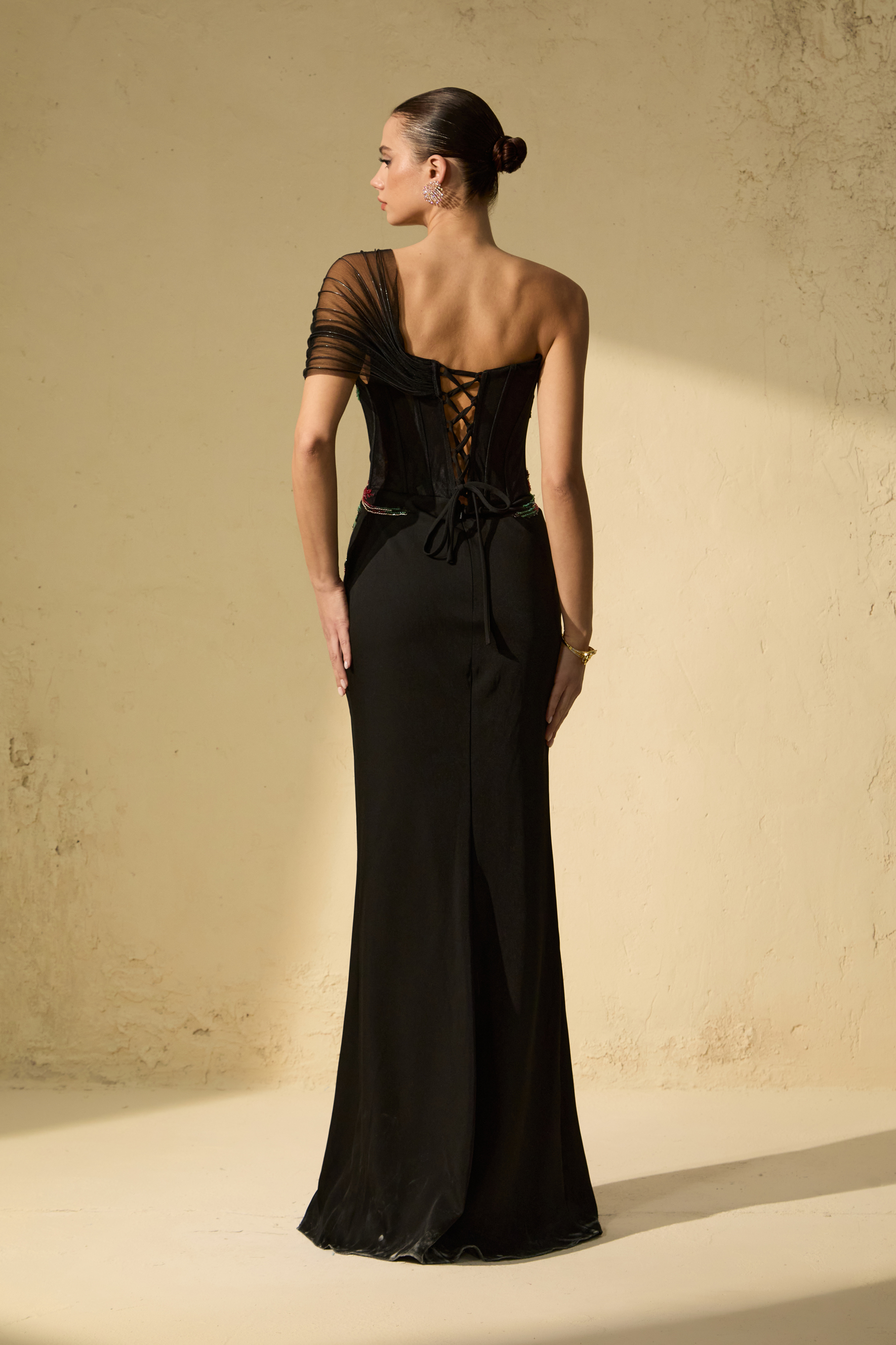 Classy Nights Black One Shoulder Embellished Maxi Dress-purelyfable