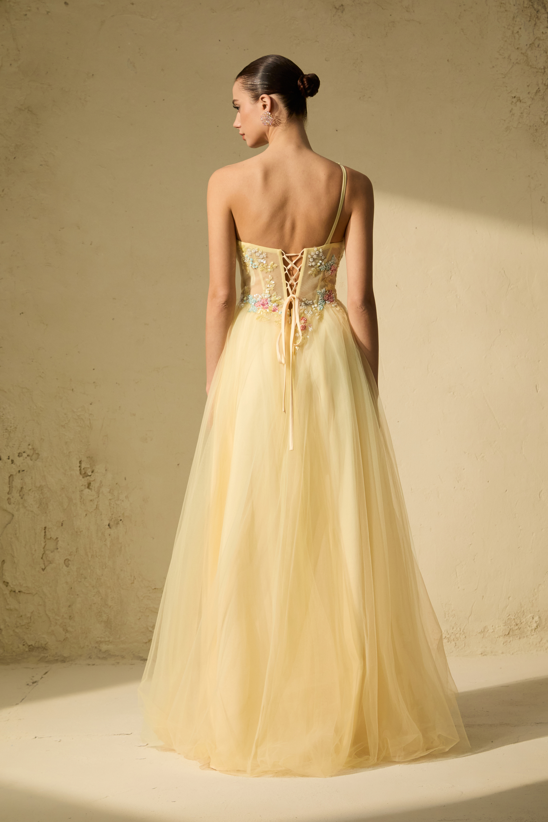 Glamorous Sweetie Yellow One-Shoulder Floral Embroidered Maxi Dress-purelyfable