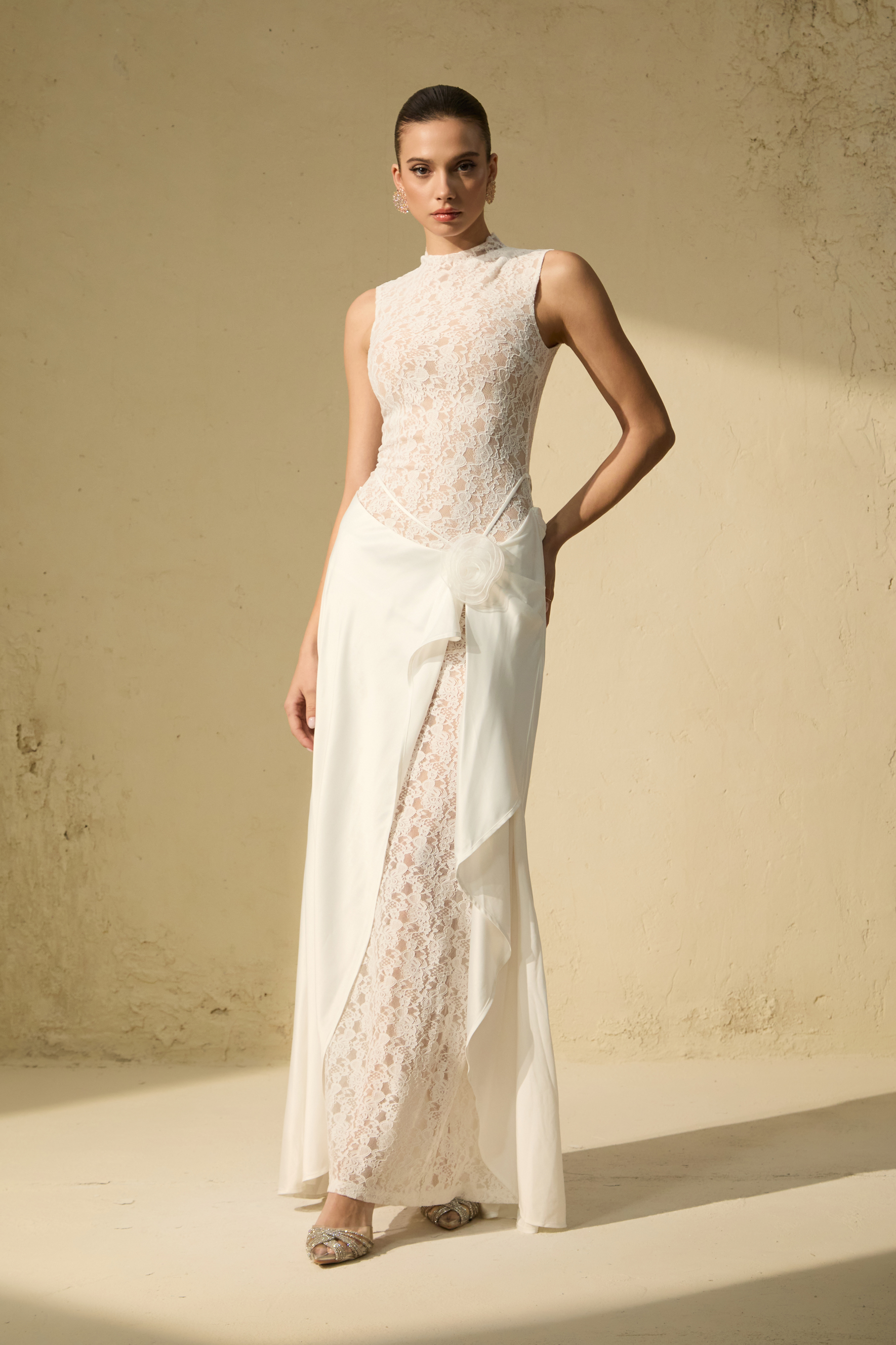 Unforgettable Night White Floral Lace Sleeveless Maxi Dress-purelyfable