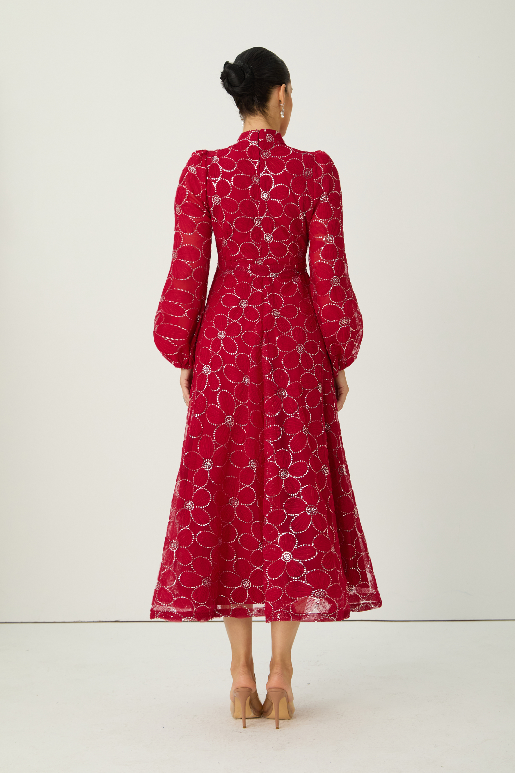 Charming Event Red Sequin Floral Embroidered Maxi Dress-purelyfable