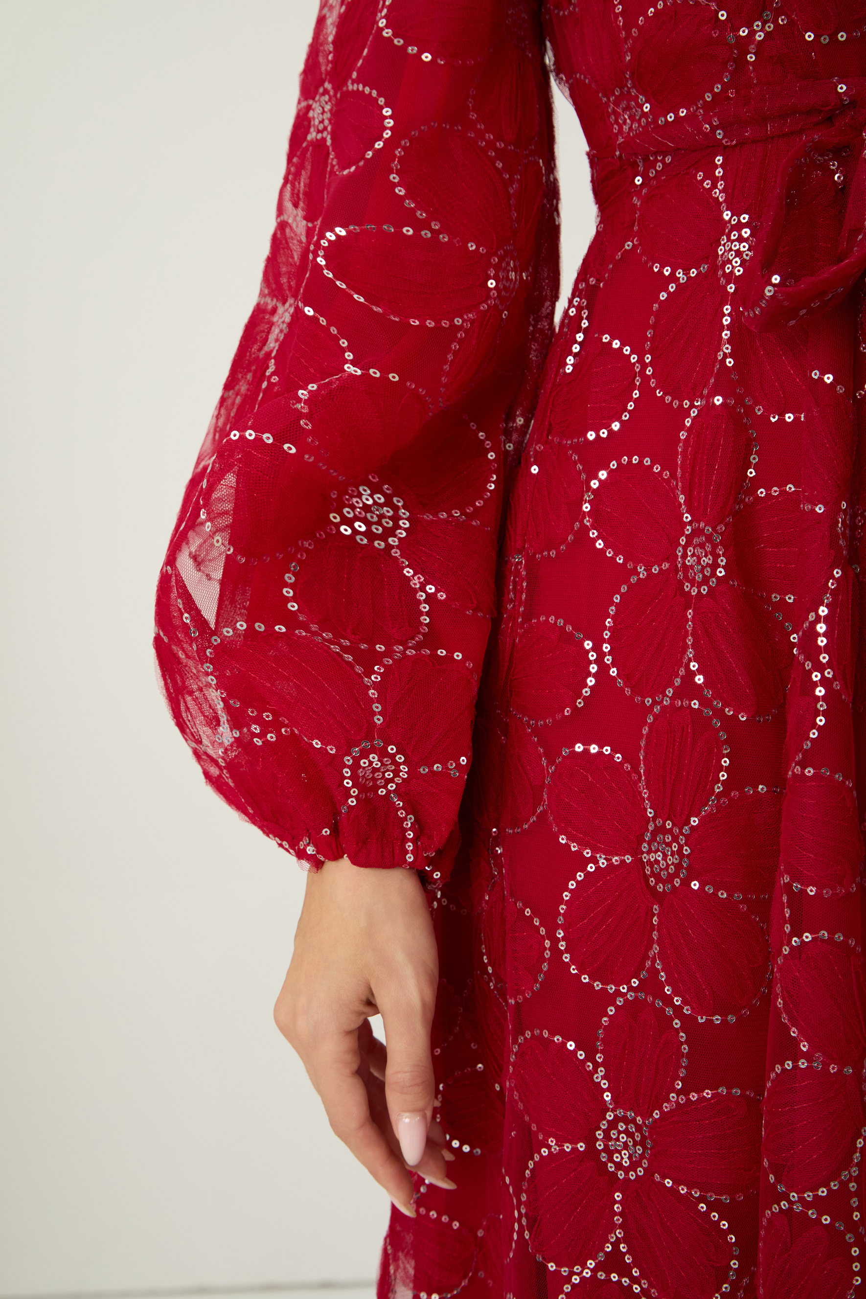 Charming Event Red Sequin Floral Embroidered Maxi Dress-purelyfable