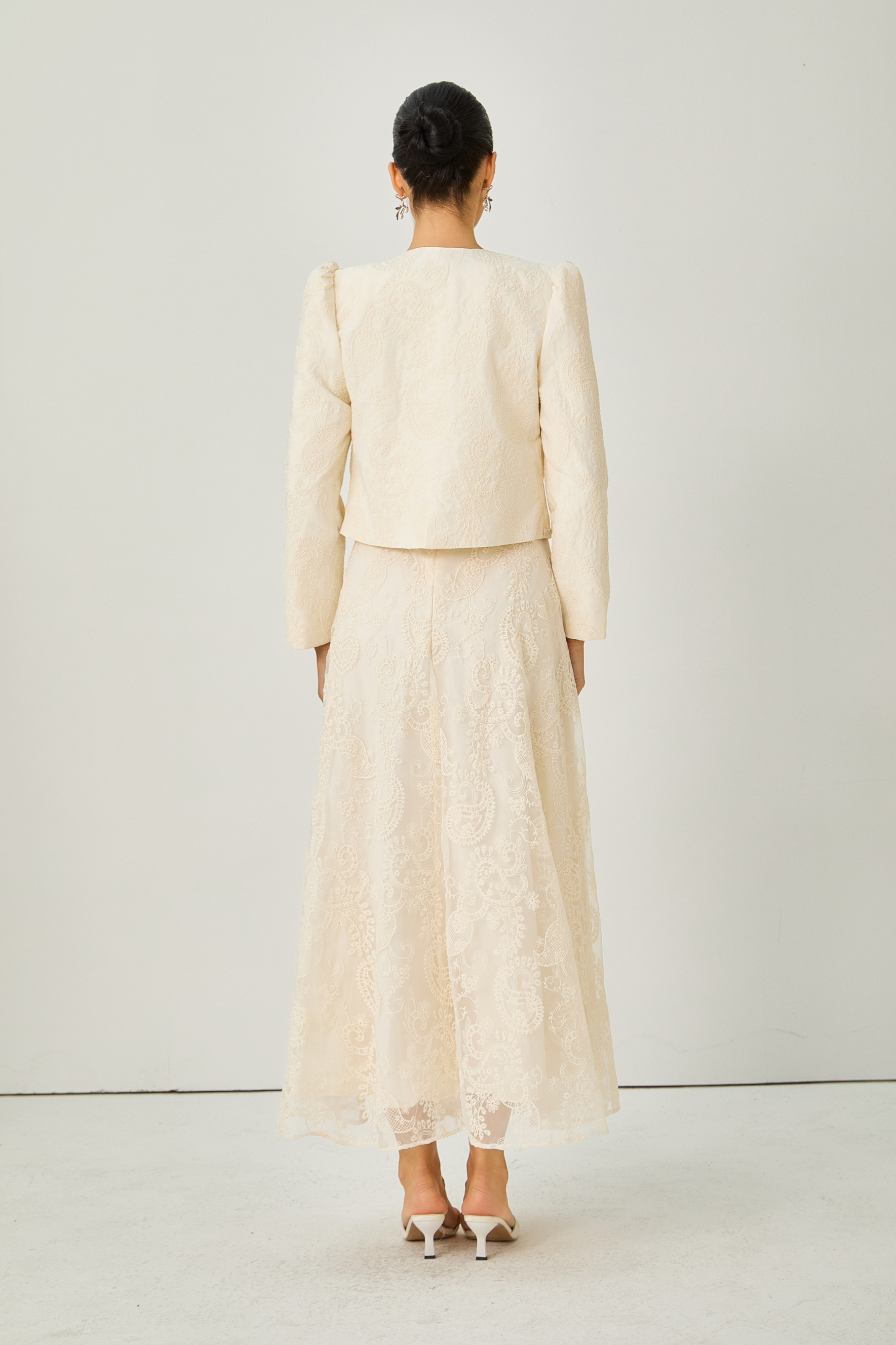 Perfectly Captivating Beige Paisley Embroidery Jacket & Dress Set-purelyfable
