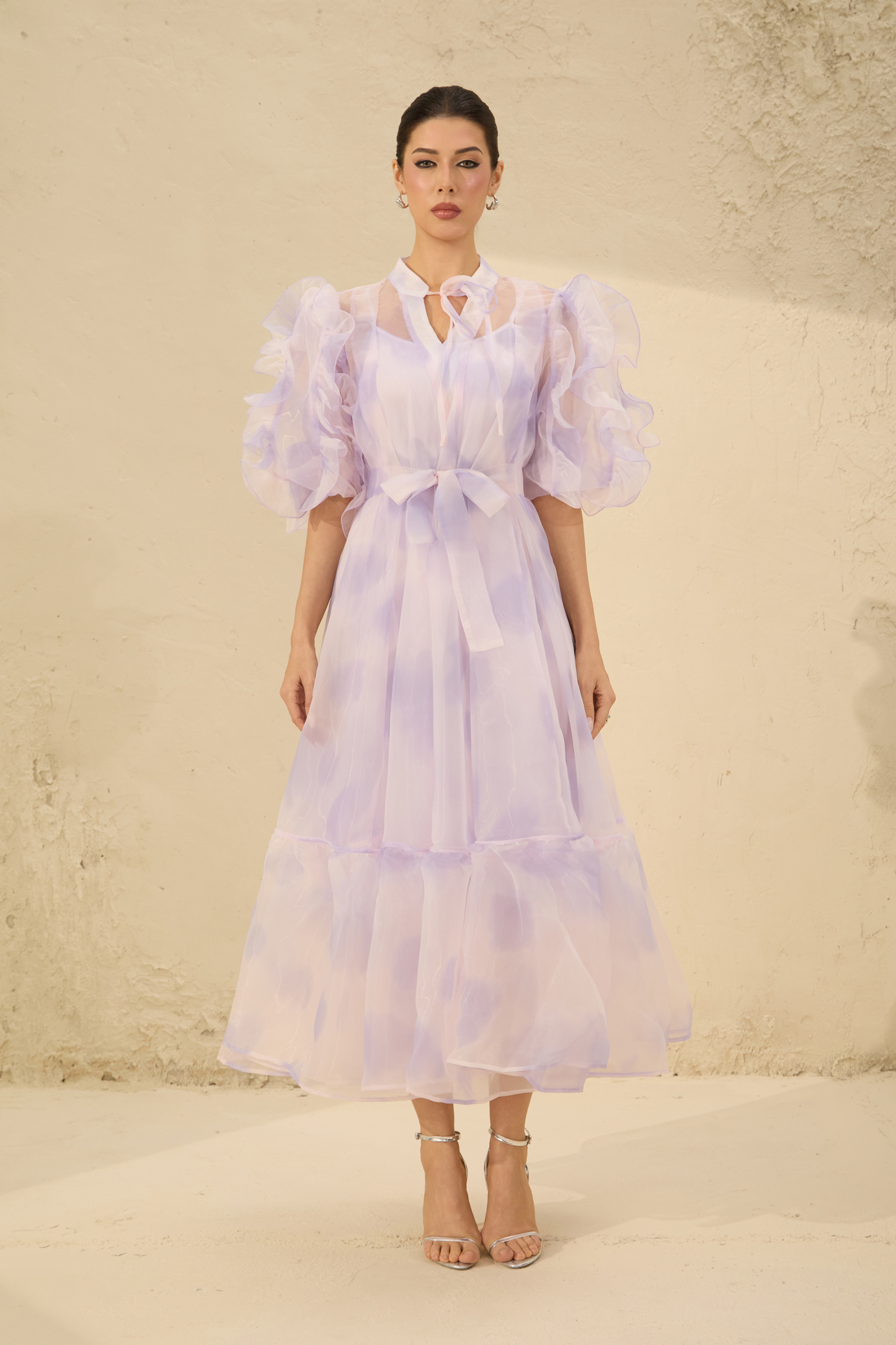 Dream Kiss Purple Puff Sleeve Ruffle Maxi Dress-purelyfable