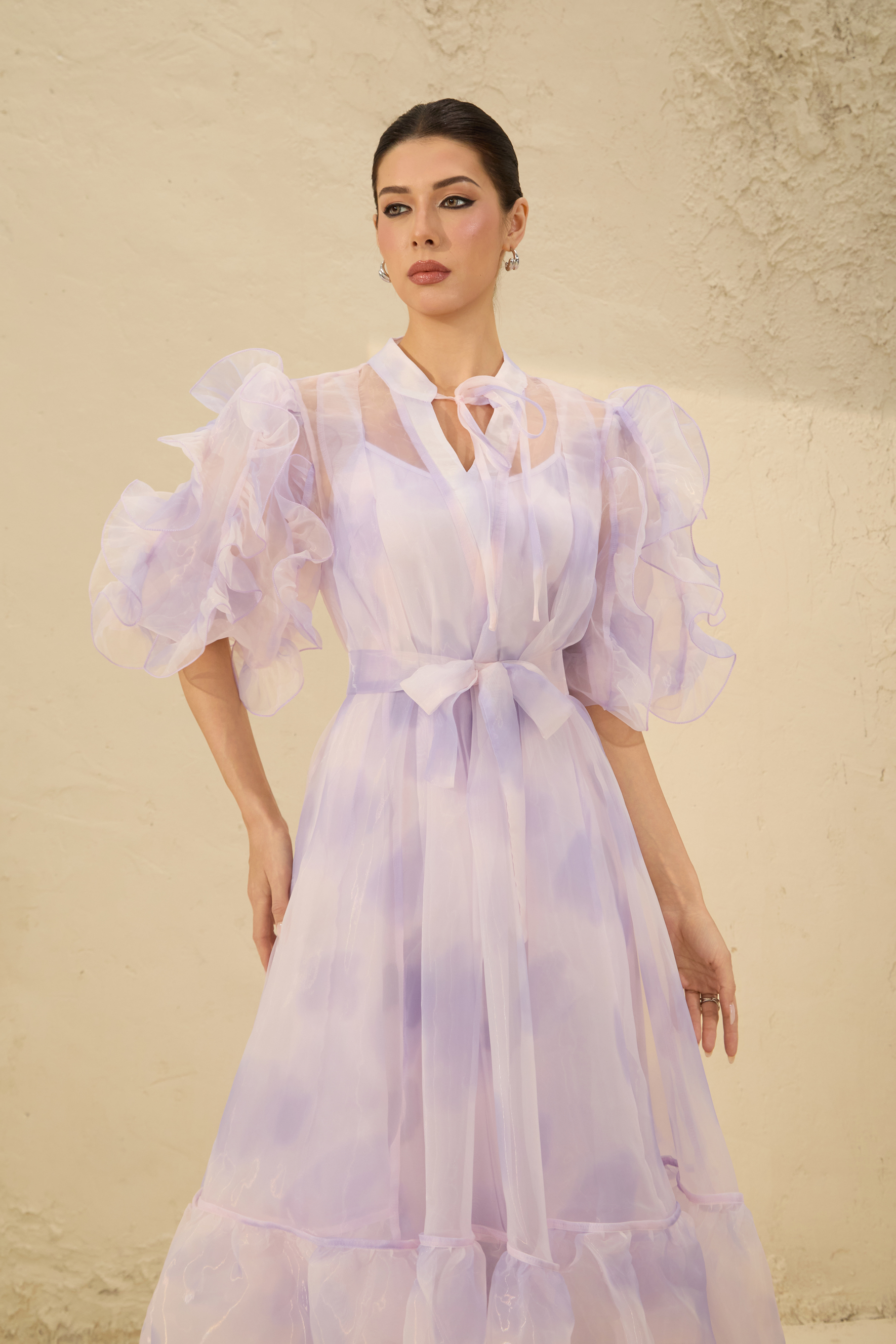 Dream Kiss Purple Puff Sleeve Ruffle Maxi Dress-purelyfable