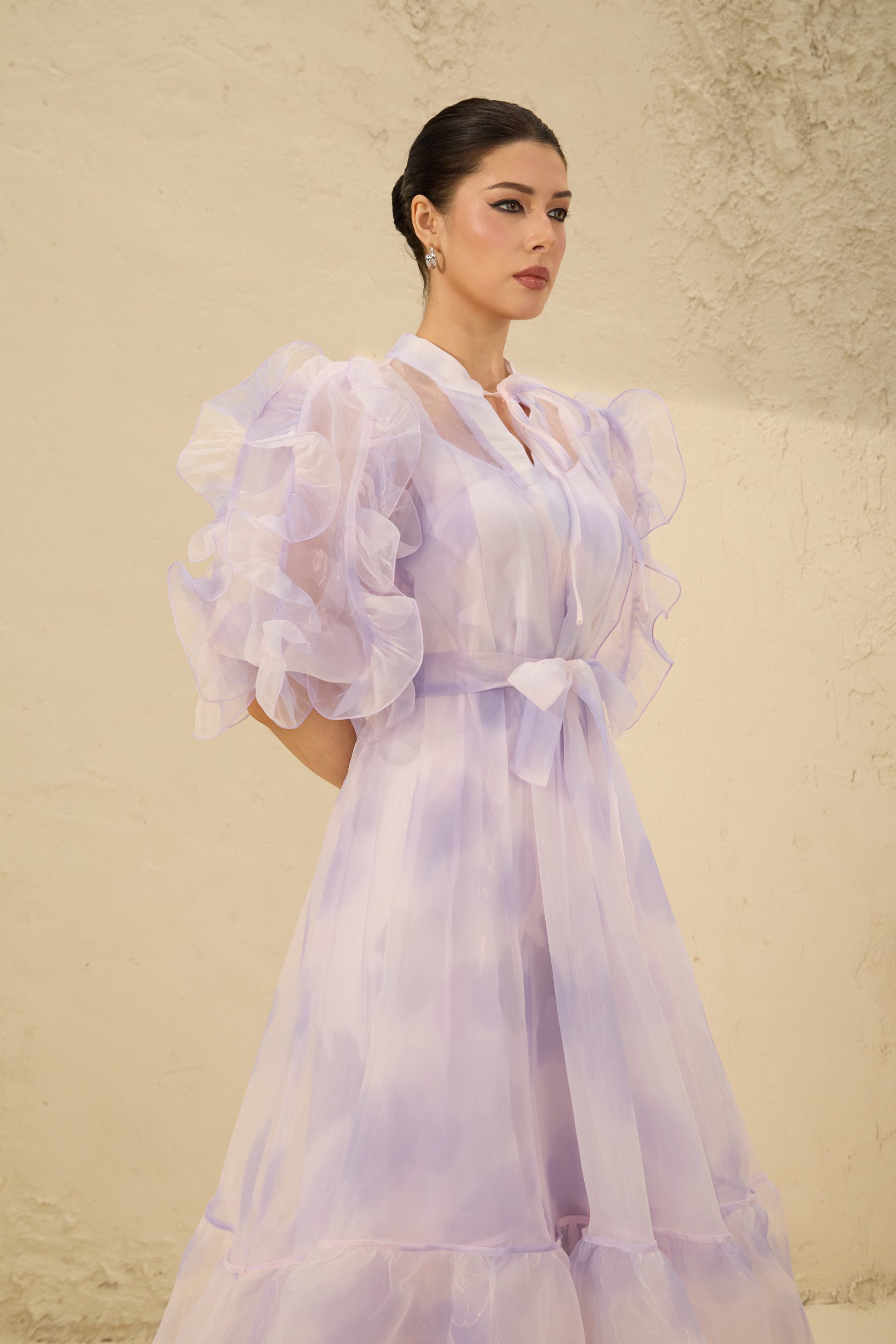 Dream Kiss Purple Puff Sleeve Ruffle Maxi Dress-purelyfable