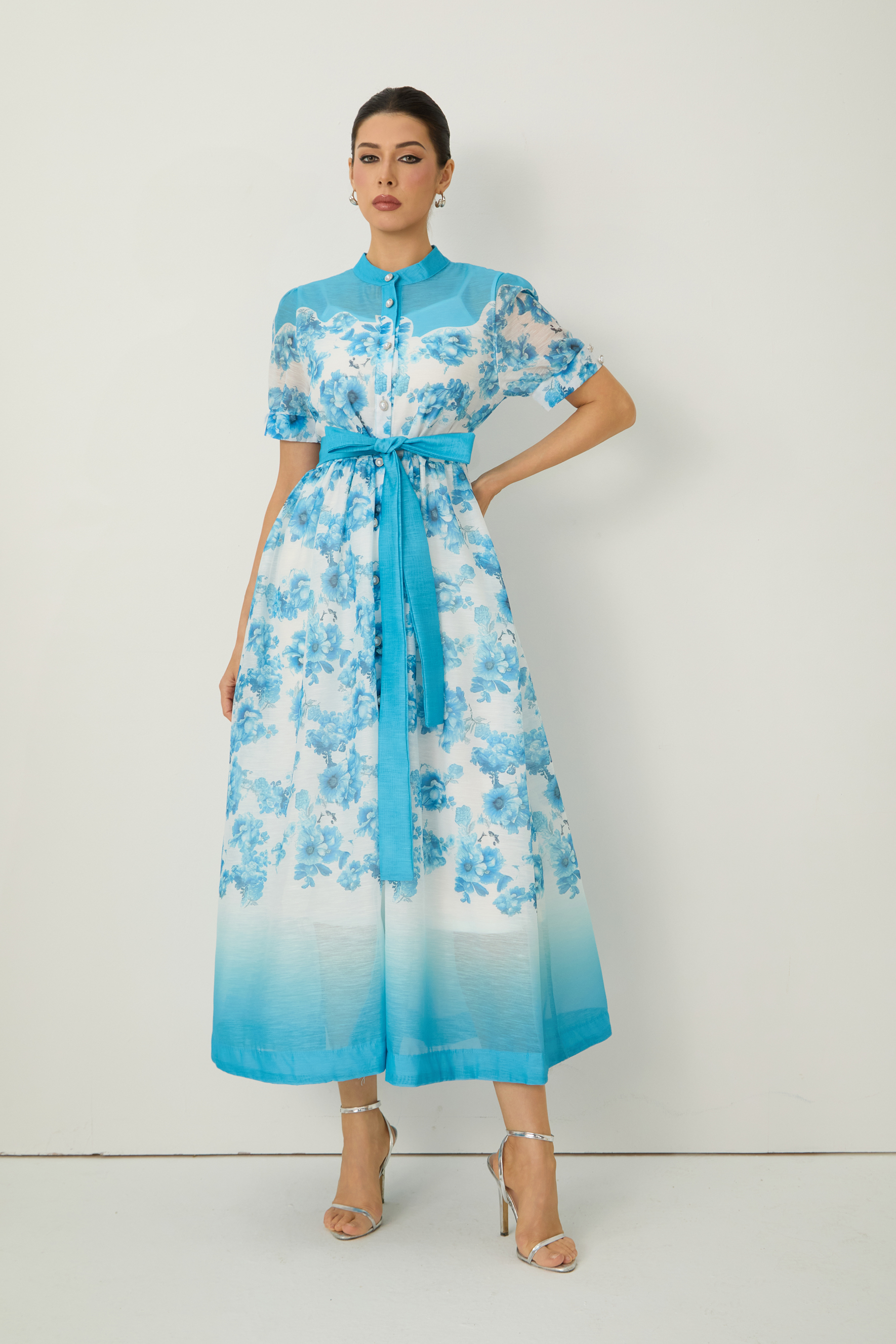 Lost In Your Eyes Blue Short Sleeve Floral Print Maxi Dress-purelyfable