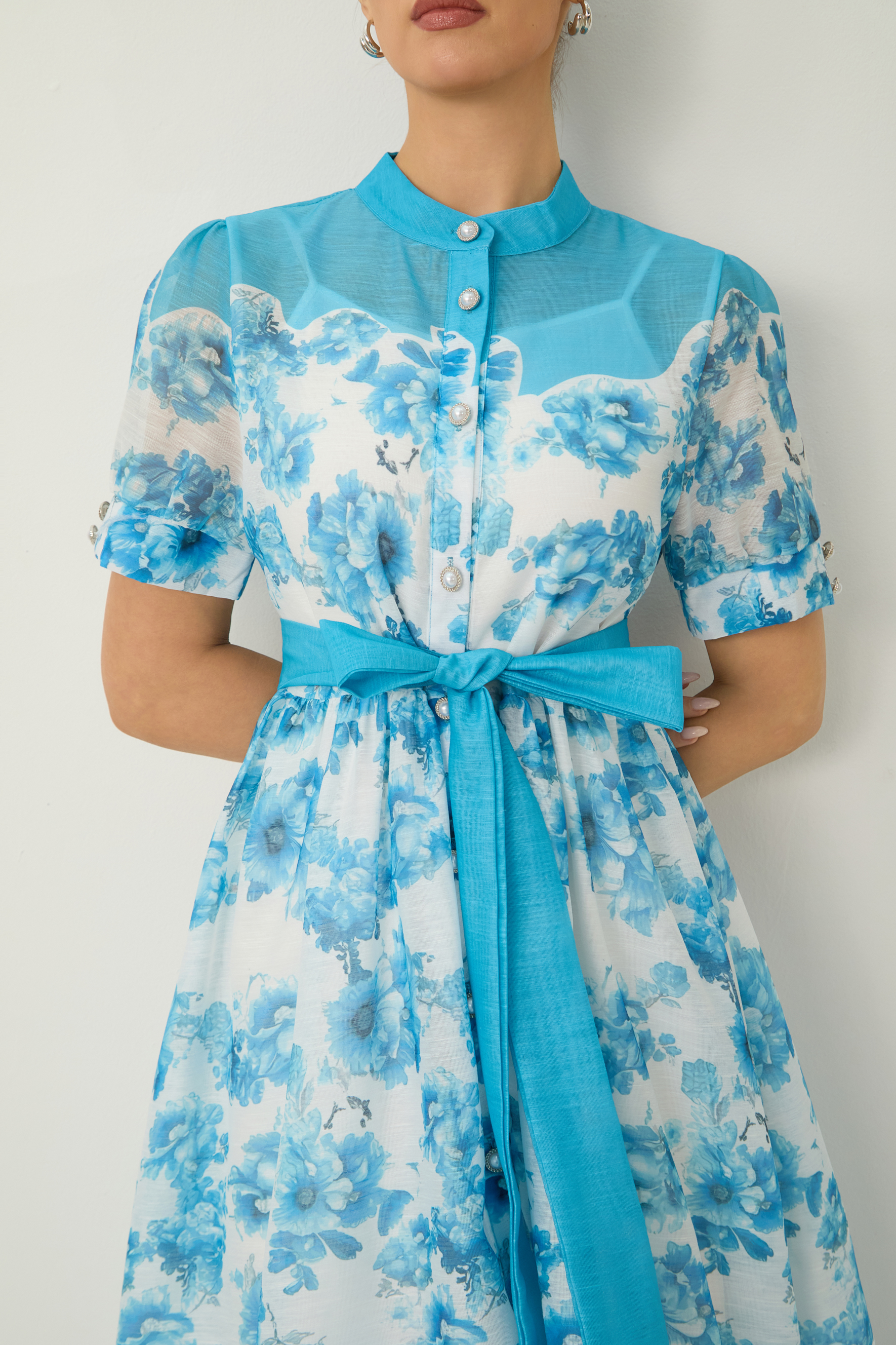Lost In Your Eyes Blue Short Sleeve Floral Print Maxi Dress-purelyfable