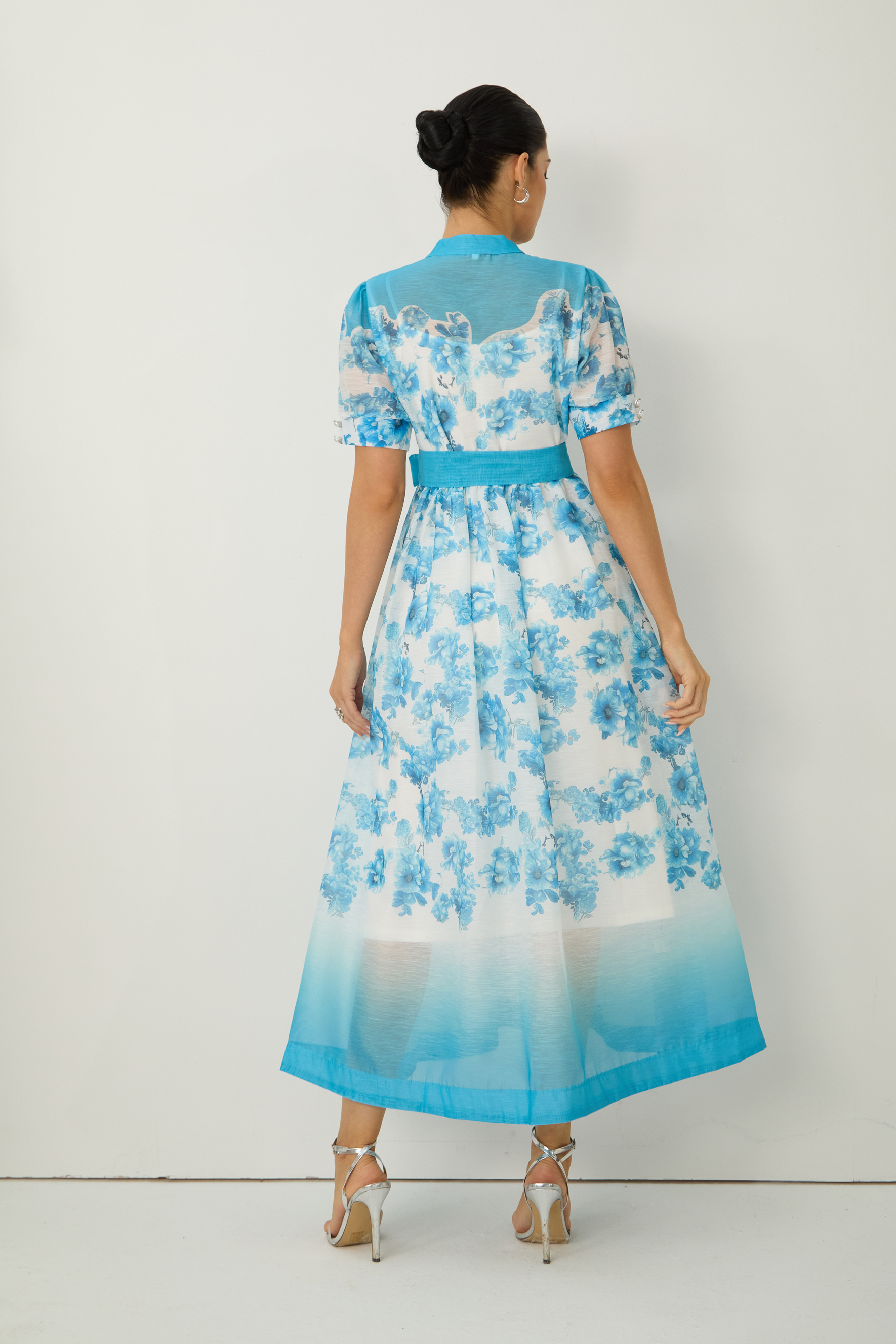 Lost In Your Eyes Blue Short Sleeve Floral Print Maxi Dress-purelyfable
