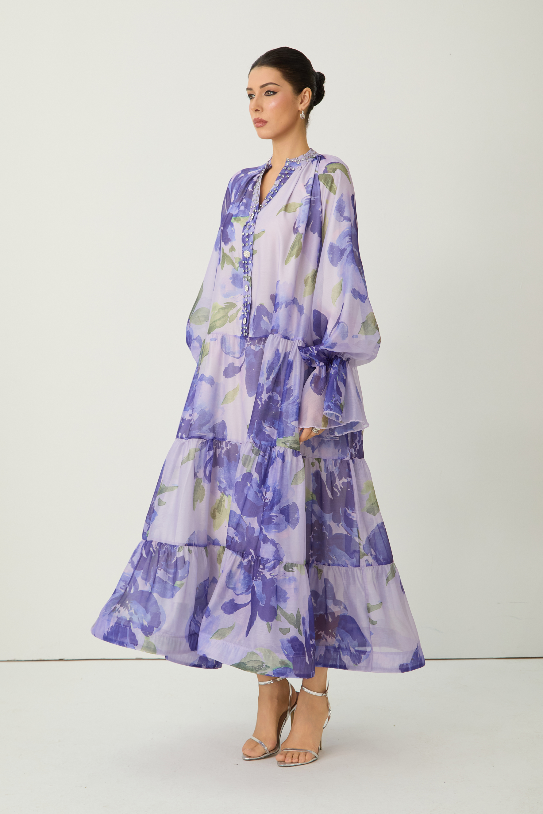 Dreaming Of Elegance Purple Floral Print Tiered Maxi Dress-purelyfable