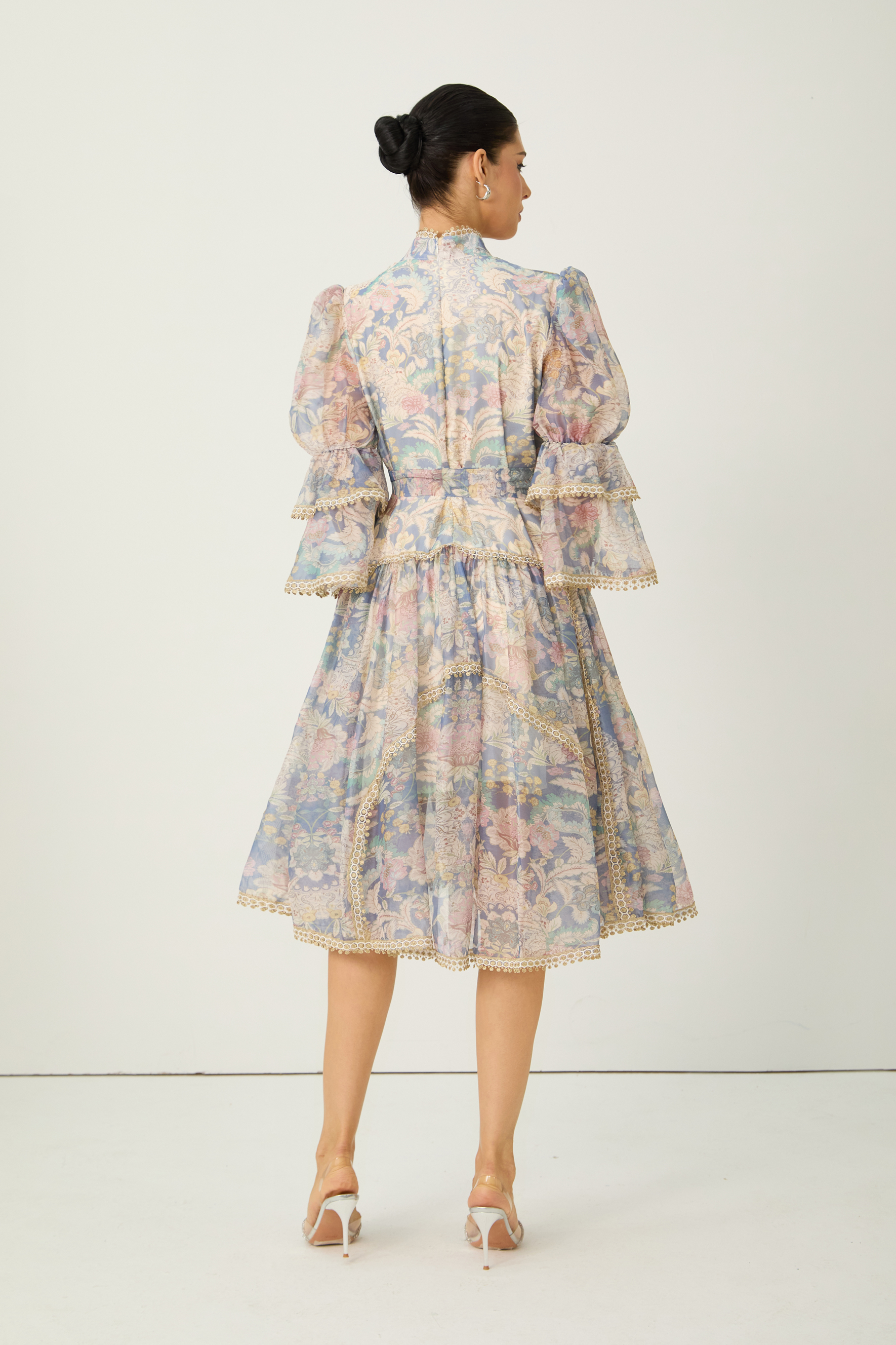 Romance That Wows Multi Floral Print Layered Sleeve Midi Dress-purelyfable