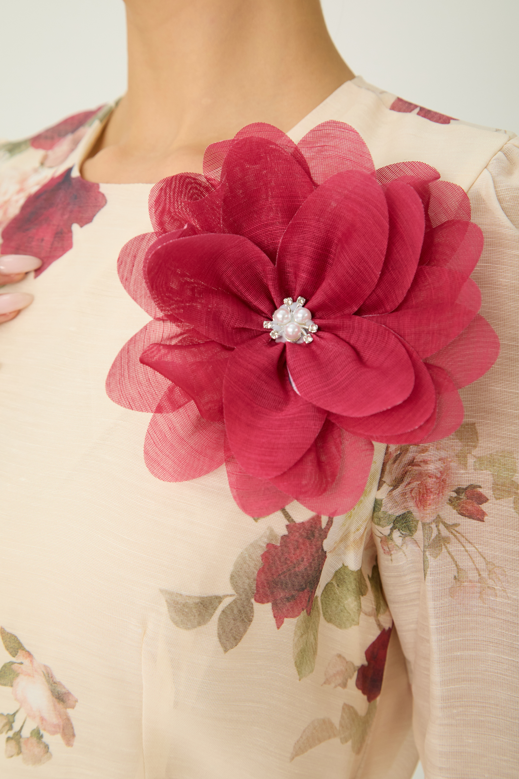 Romantic Marvel Apricot Floral Applique Ruffle Cuff Maxi Dress-purelyfable