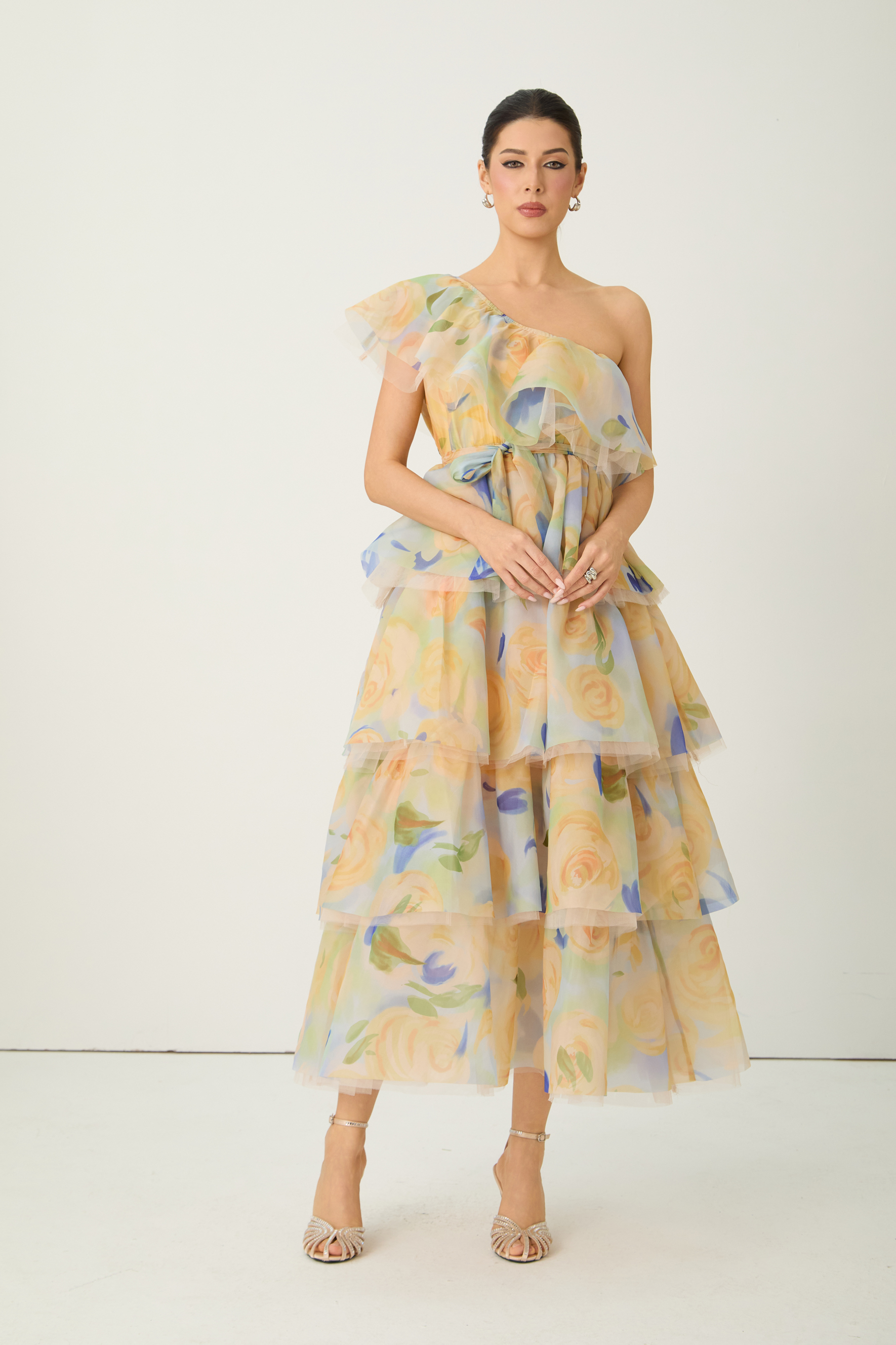 Favorite Icon Yellow Floral Print One Shoulder Maxi Dress-purelyfable