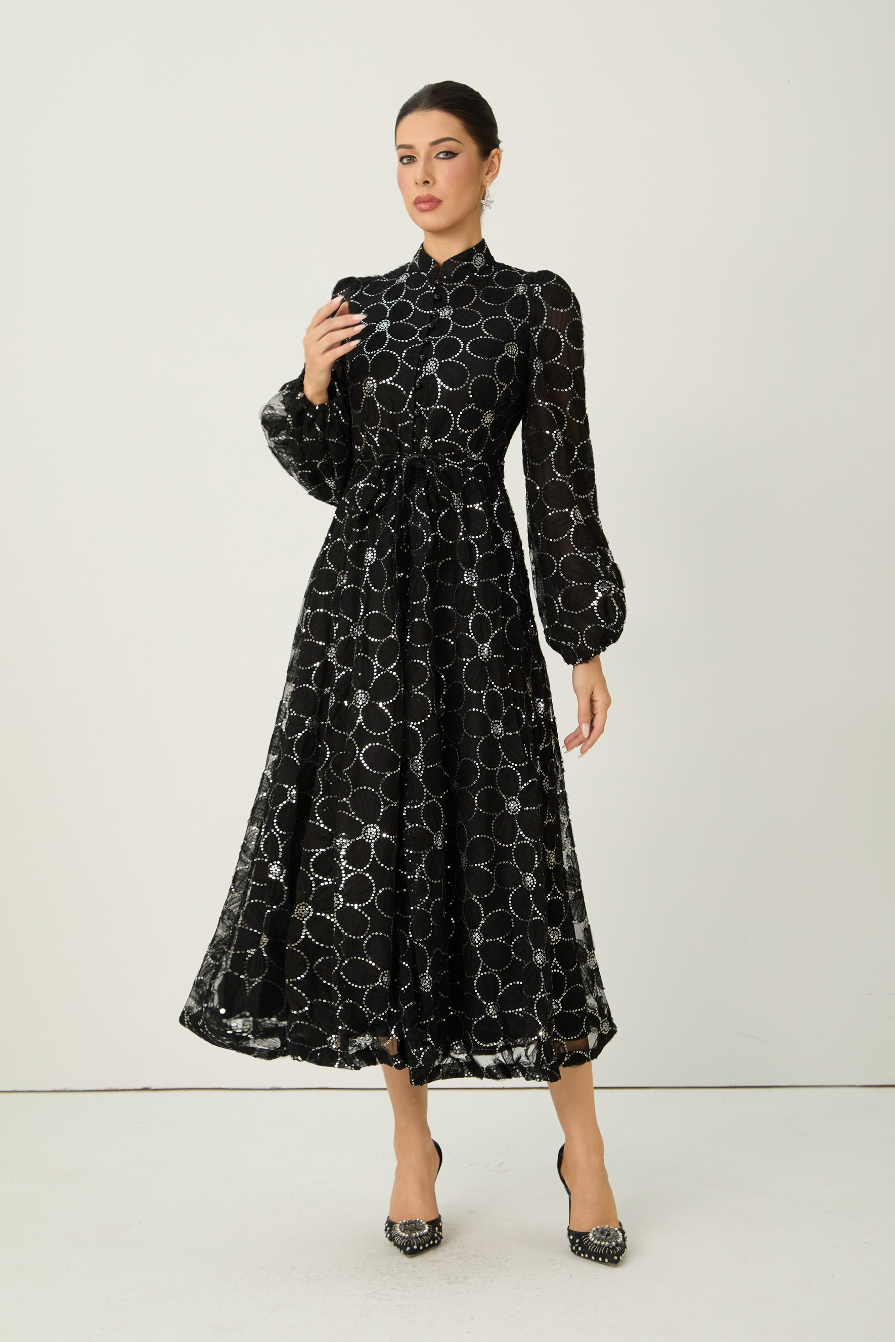 Charming Event Black Sequin Floral Embroidered Maxi Dress-purelyfable