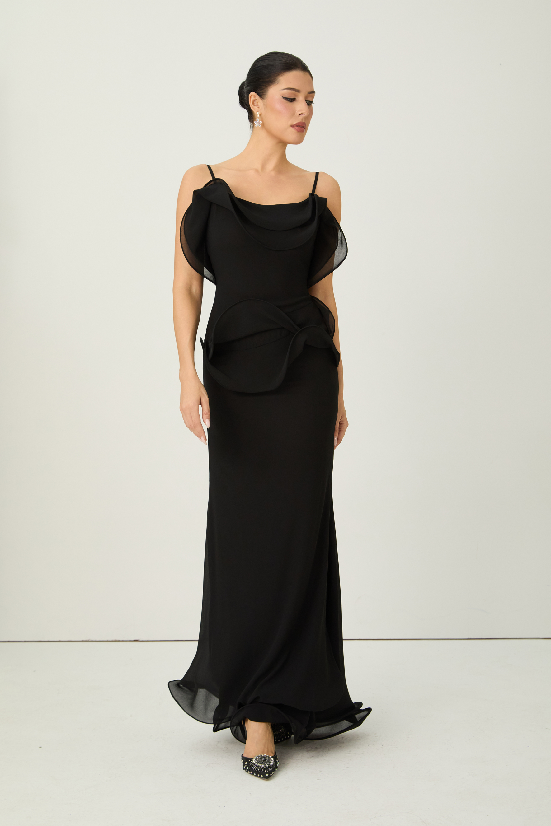 Trend Seeker Black Asymmetric Ruffle Backless Maxi Dress-purelyfable