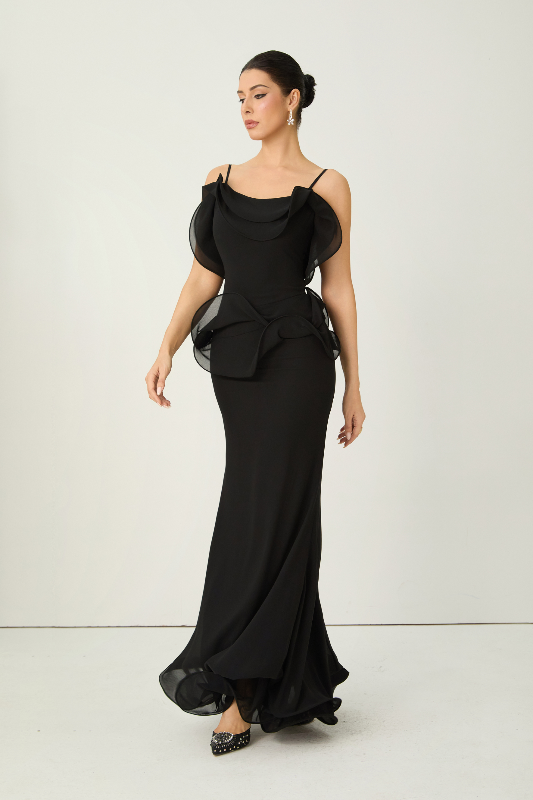 Trend Seeker Black Asymmetric Ruffle Backless Maxi Dress-purelyfable