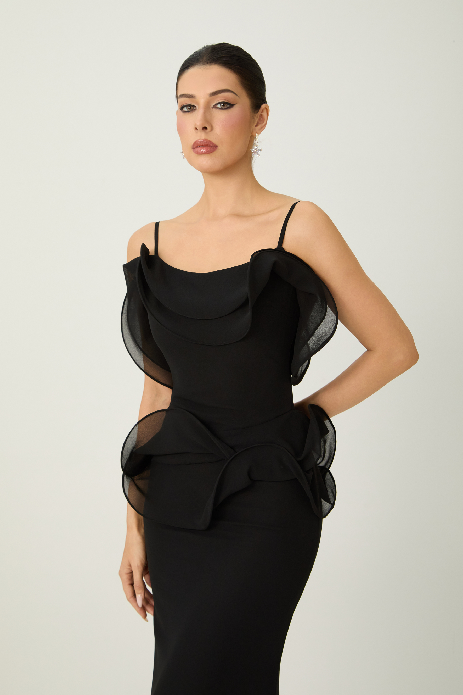 Trend Seeker Black Asymmetric Ruffle Backless Maxi Dress-purelyfable