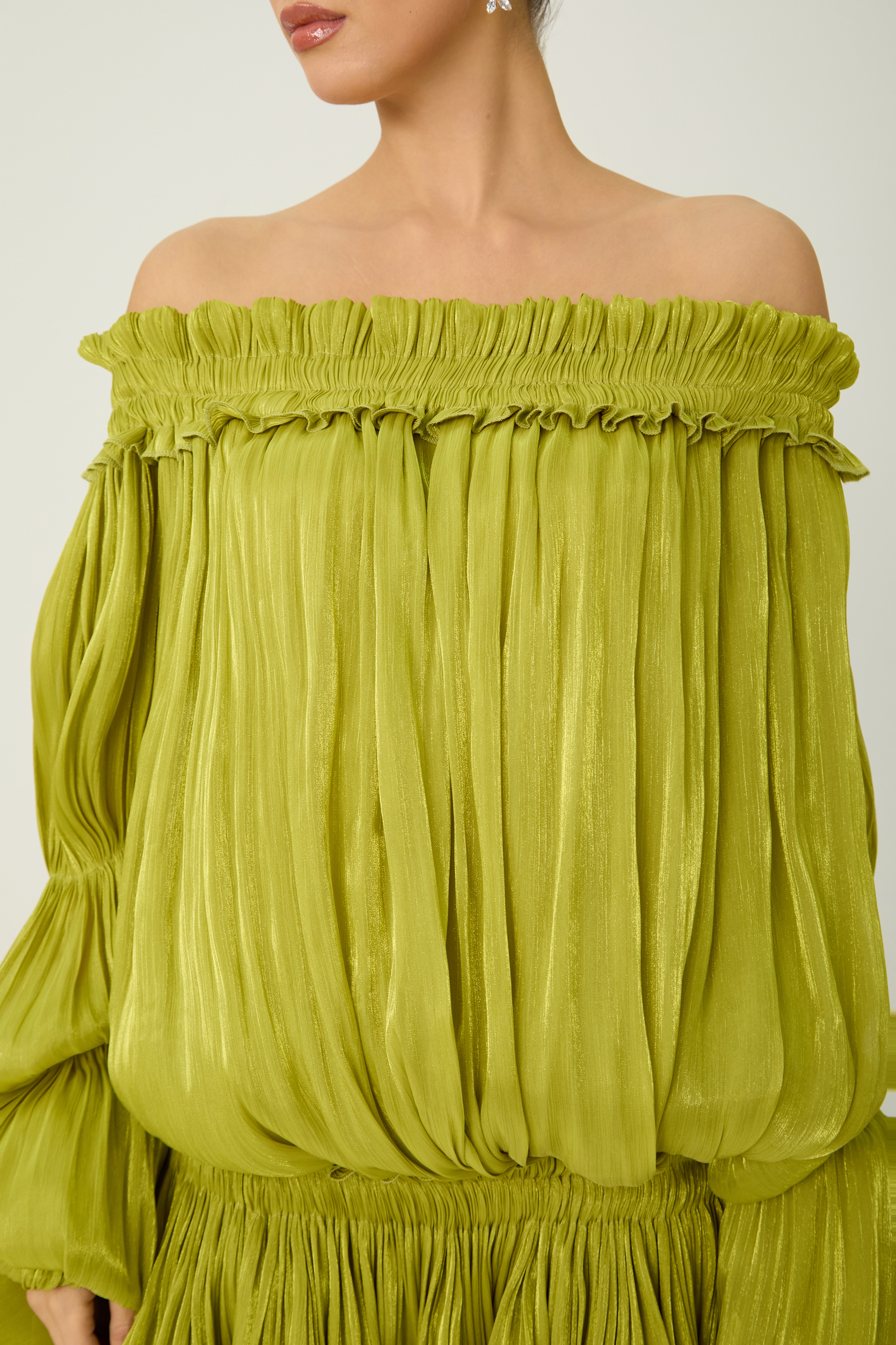 Want The Best Green Off Shoulder Ruffle Mini Dress-purelyfable