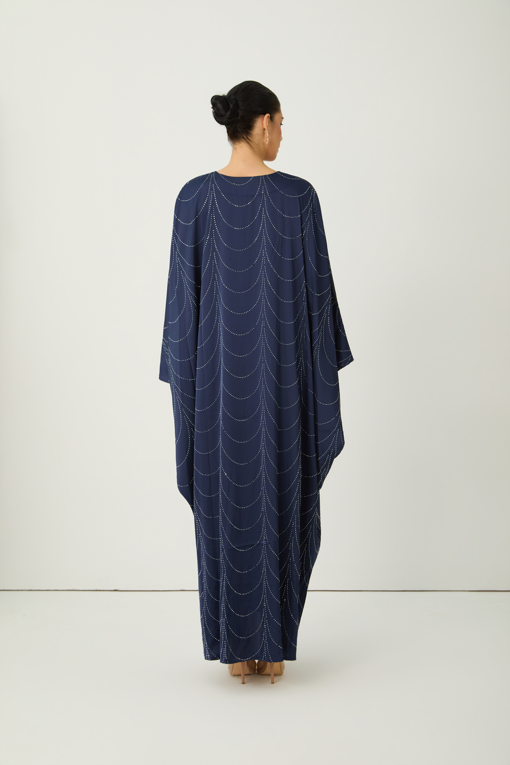 Signature Elegance Blue Rhinestone Embellished Draped Maxi Kaftan-purelyfable